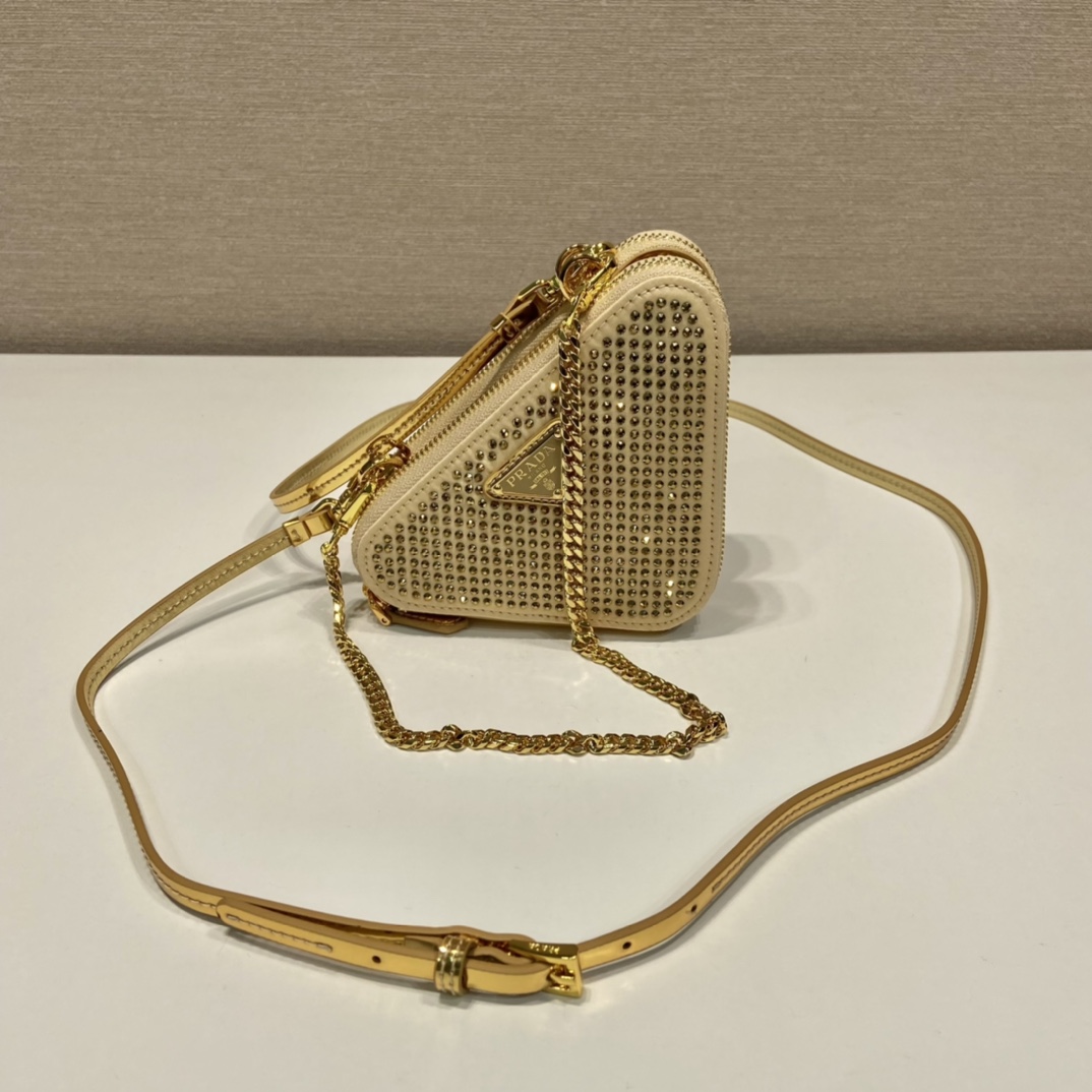 Prada Embellished Satin And Leather Mini-Pouch - FashionPlug