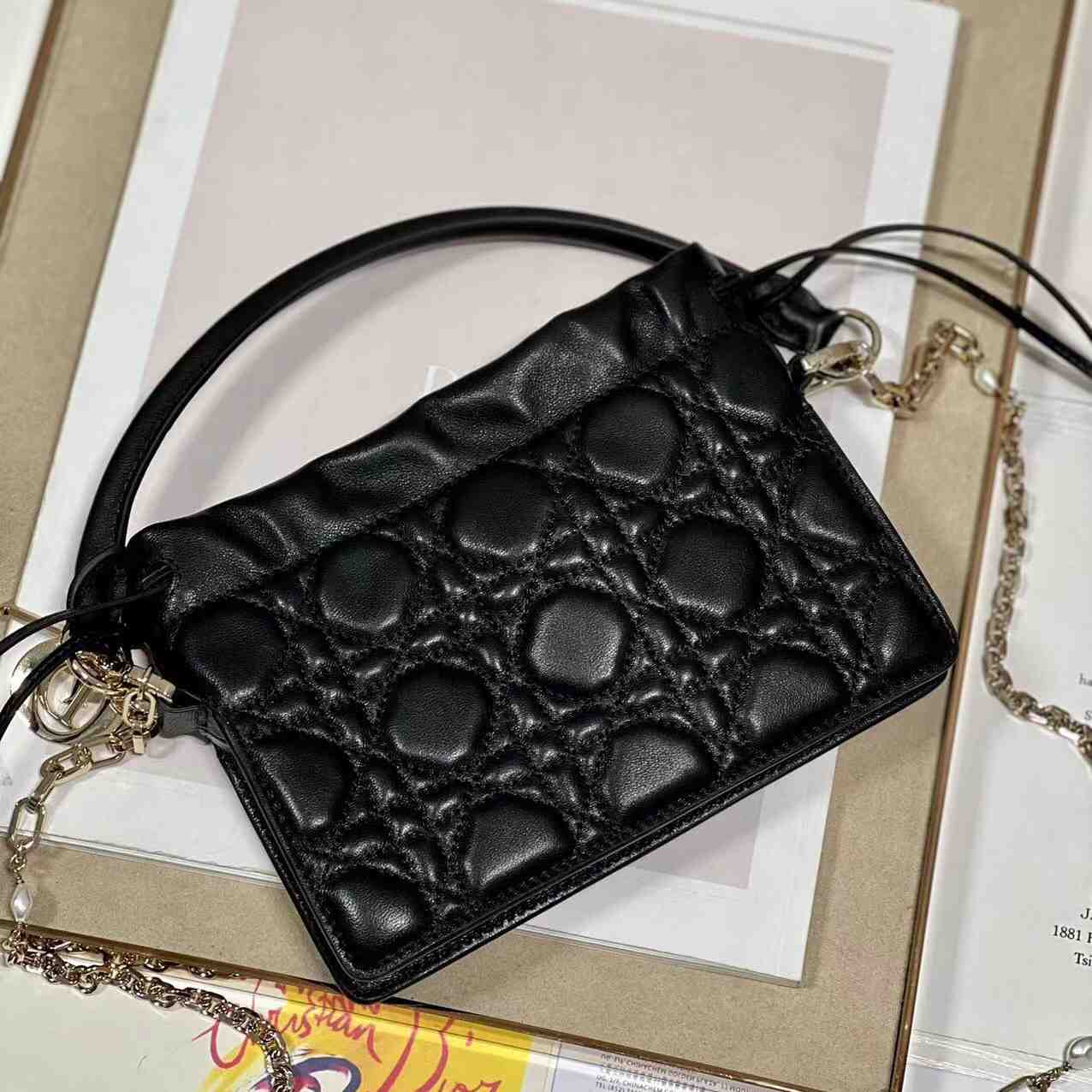 Dior Lady Dior Top Handle Drawstring Mini Bag - FashionPlug