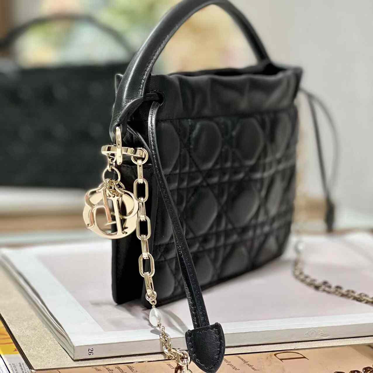 Dior Lady Dior Top Handle Drawstring Mini Bag - FashionPlug