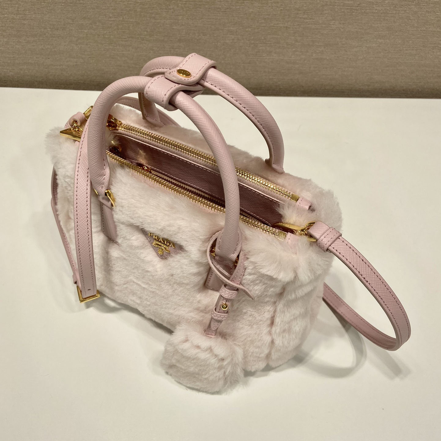 Prada Galleria Shearling Mini-Bag - FashionPlug
