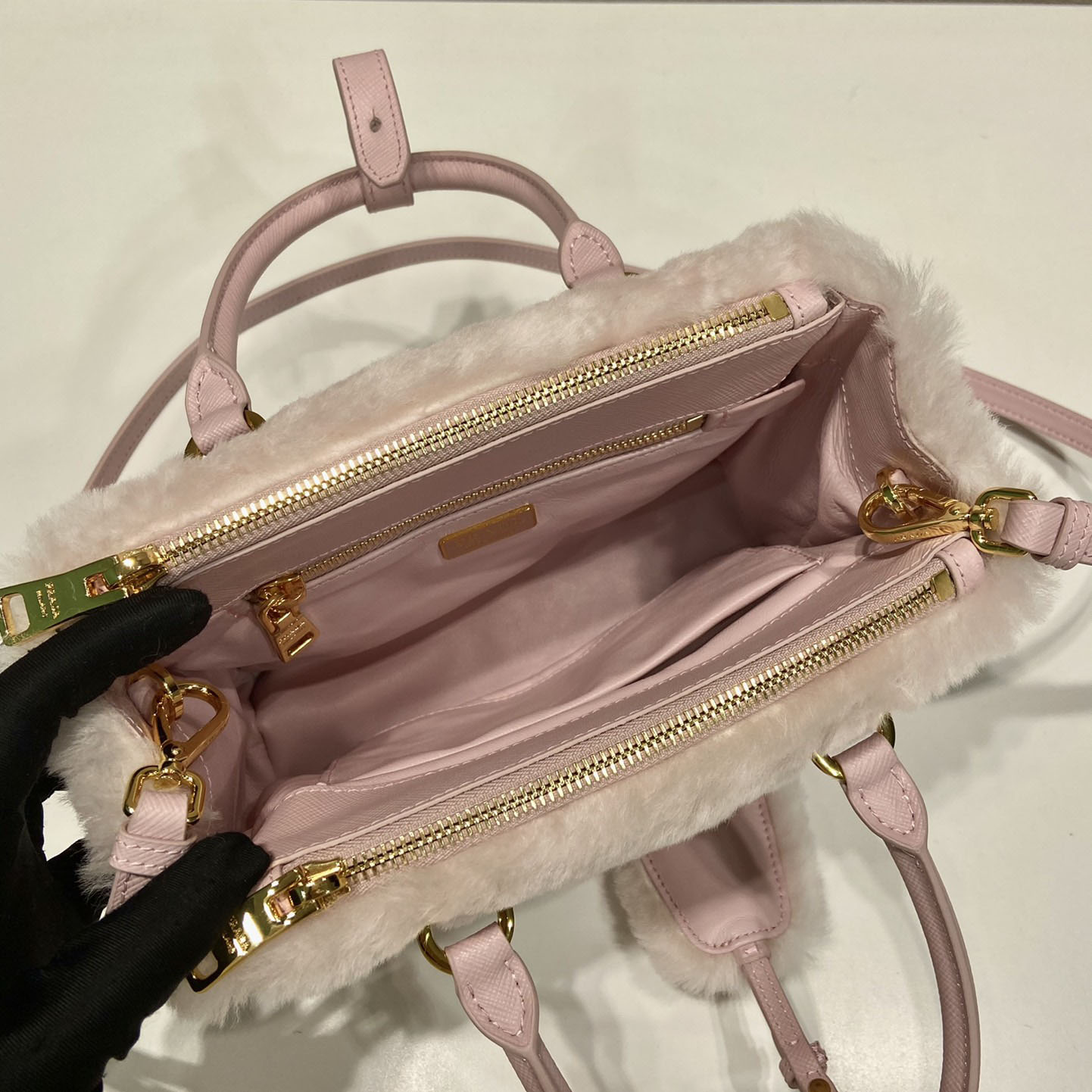 Prada Galleria Shearling Mini-Bag - FashionPlug