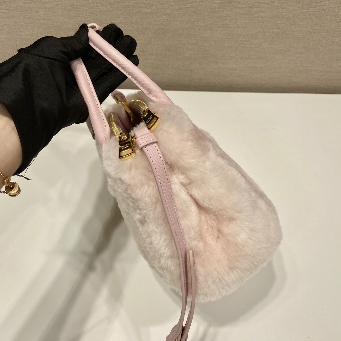 Prada Galleria Shearling Mini-Bag - FashionPlug