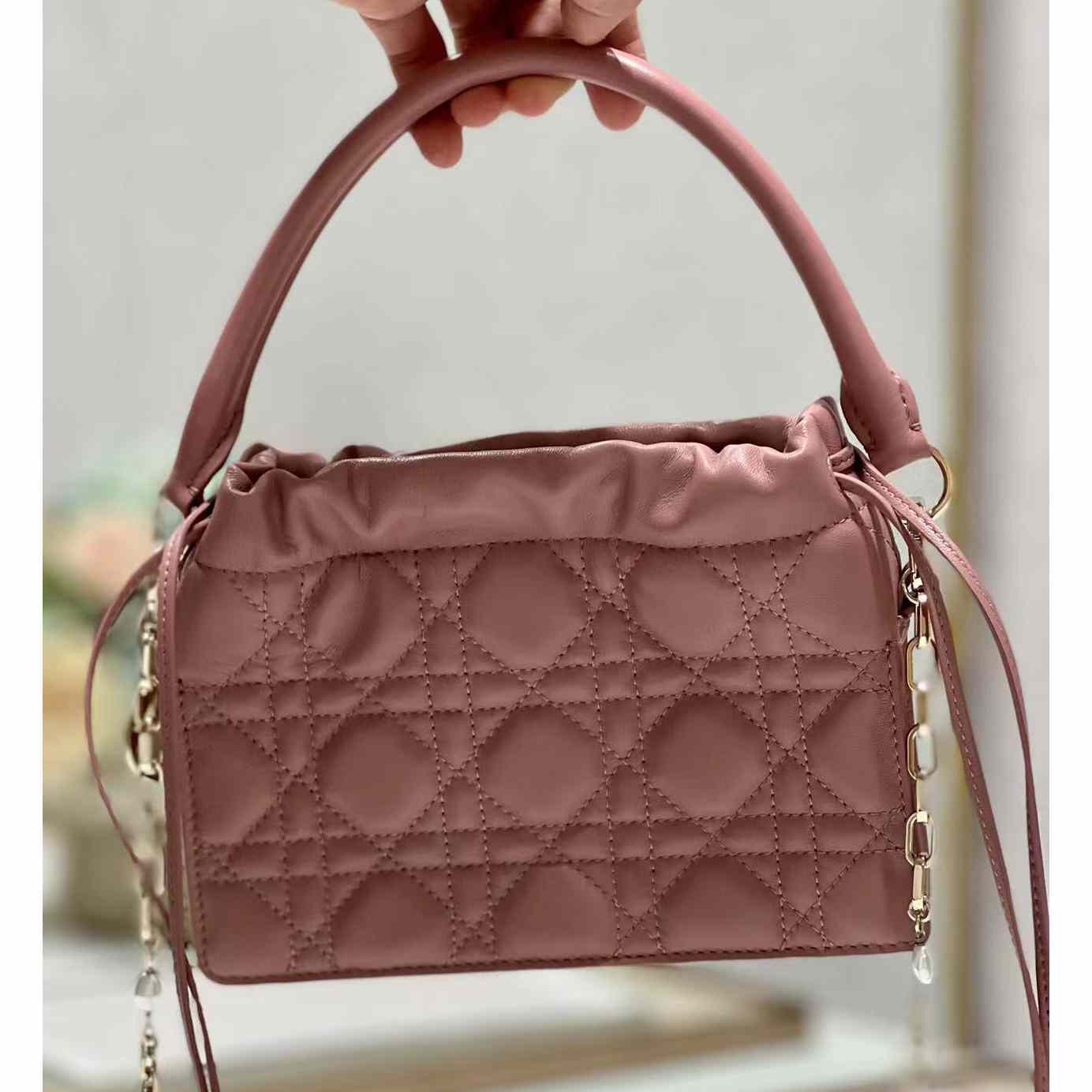 Dior Lady Dior Top Handle Drawstring Mini Bag - FashionPlug