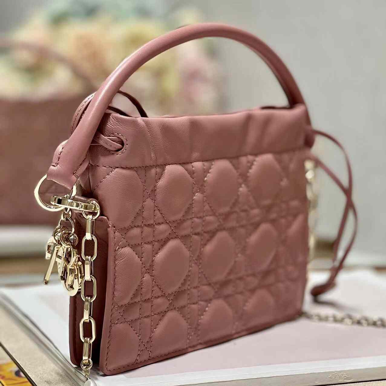 Dior Lady Dior Top Handle Drawstring Mini Bag - FashionPlug