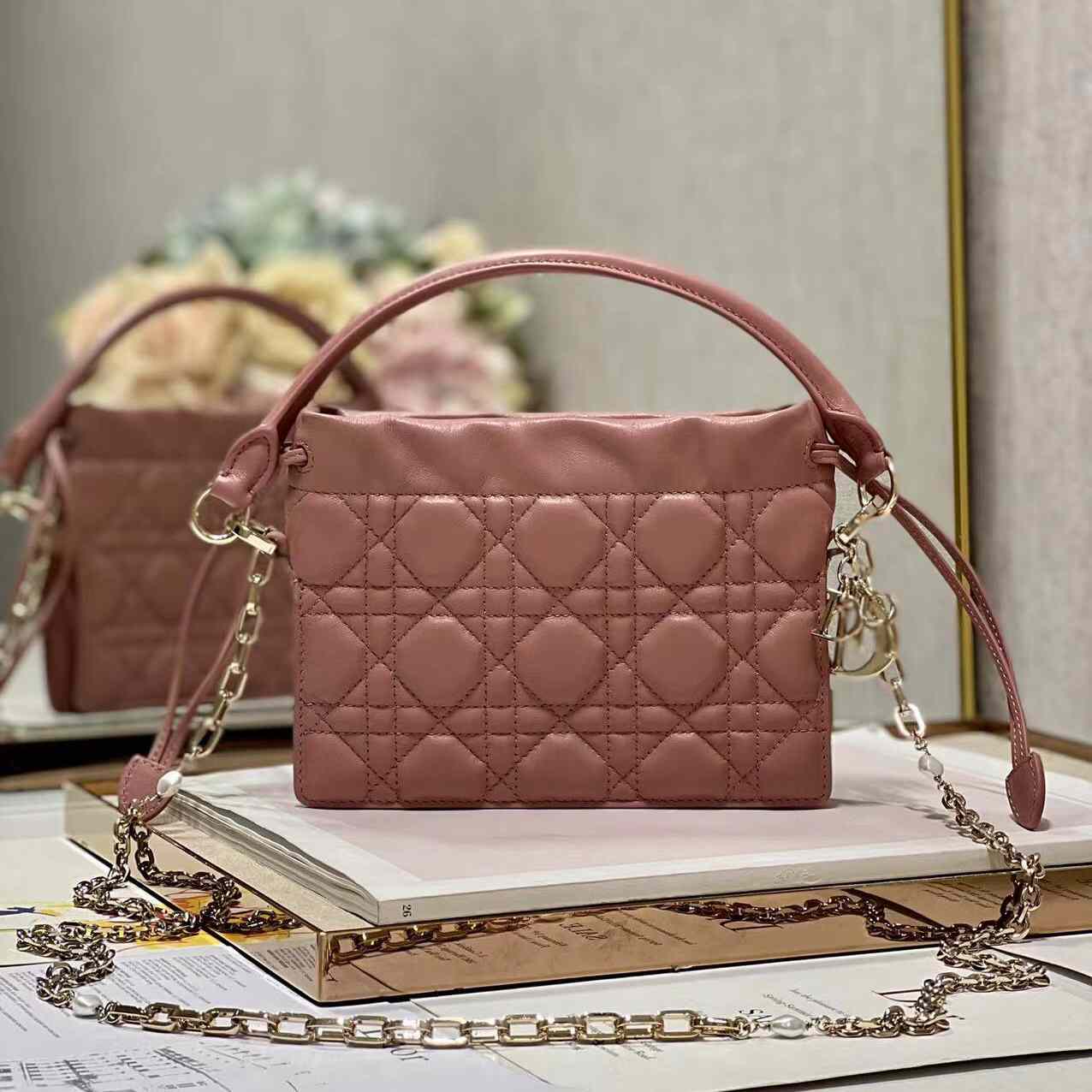 Dior Lady Dior Top Handle Drawstring Mini Bag - FashionPlug