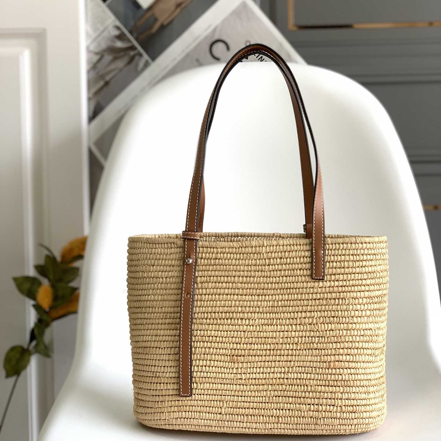 Loewe Small Square Basket bag In Raffia And Calfskin (30*21*11cm) - FashionPlug