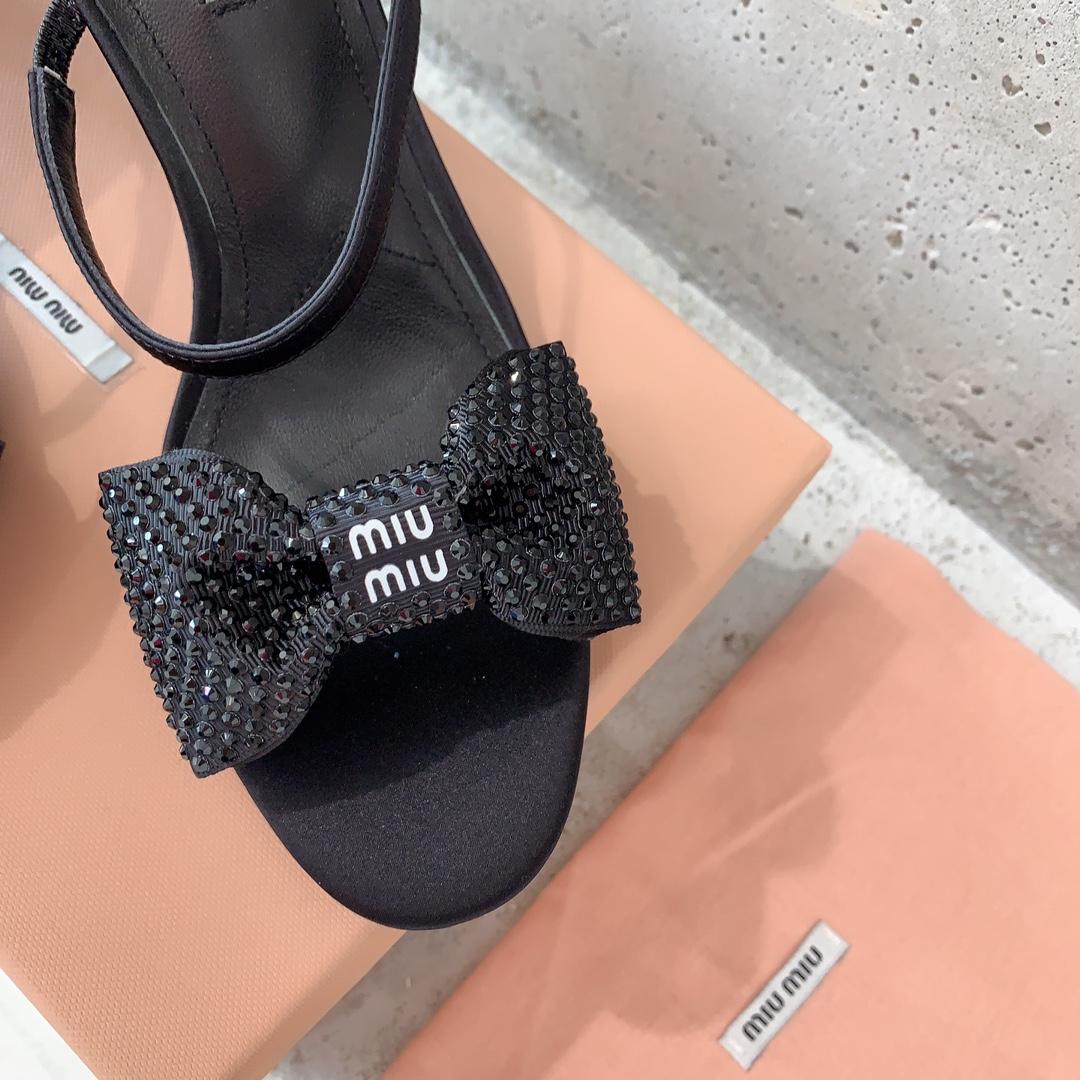 Miu Miu Satin Bow Sandals - FashionPlug