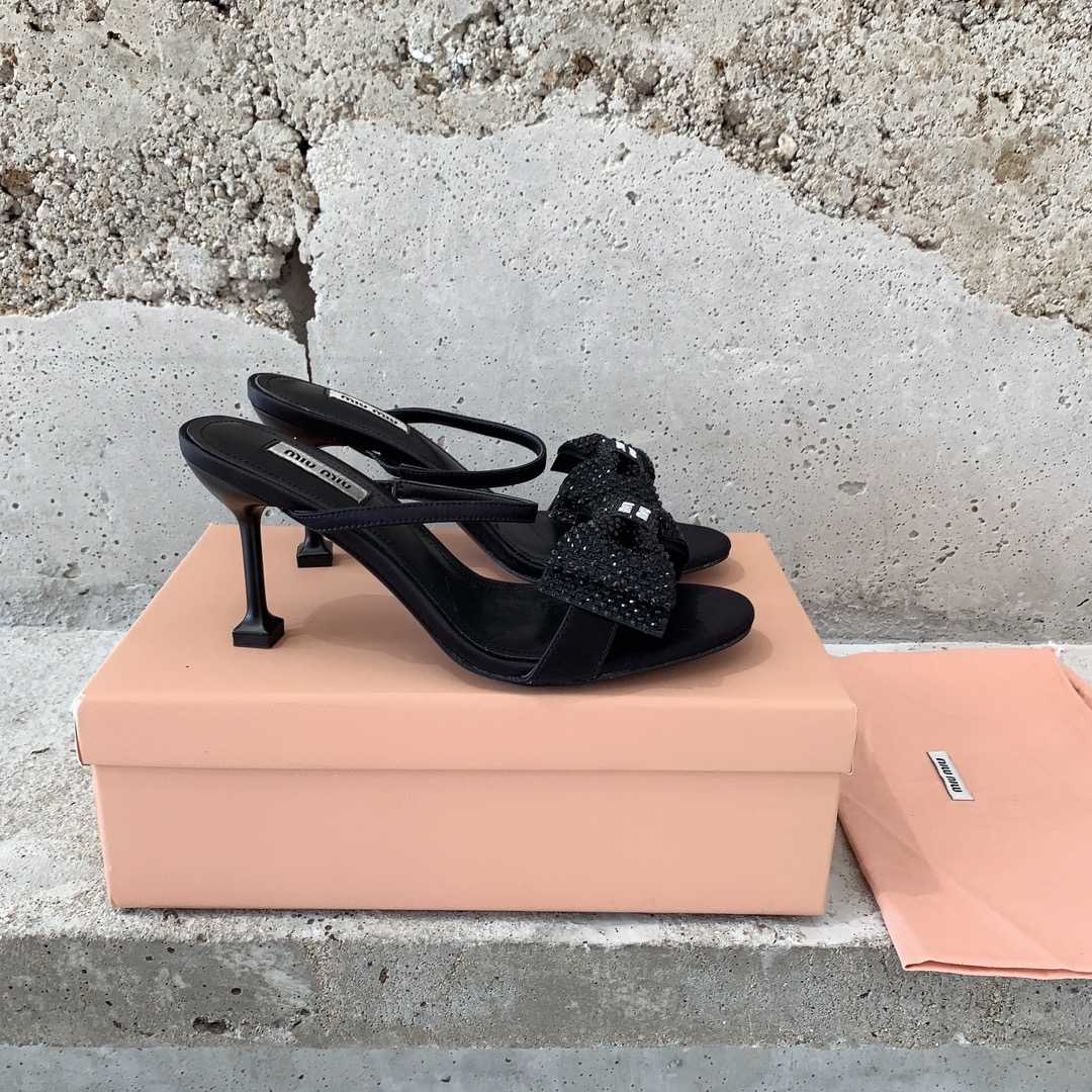 Miu Miu Satin Bow Sandals - FashionPlug
