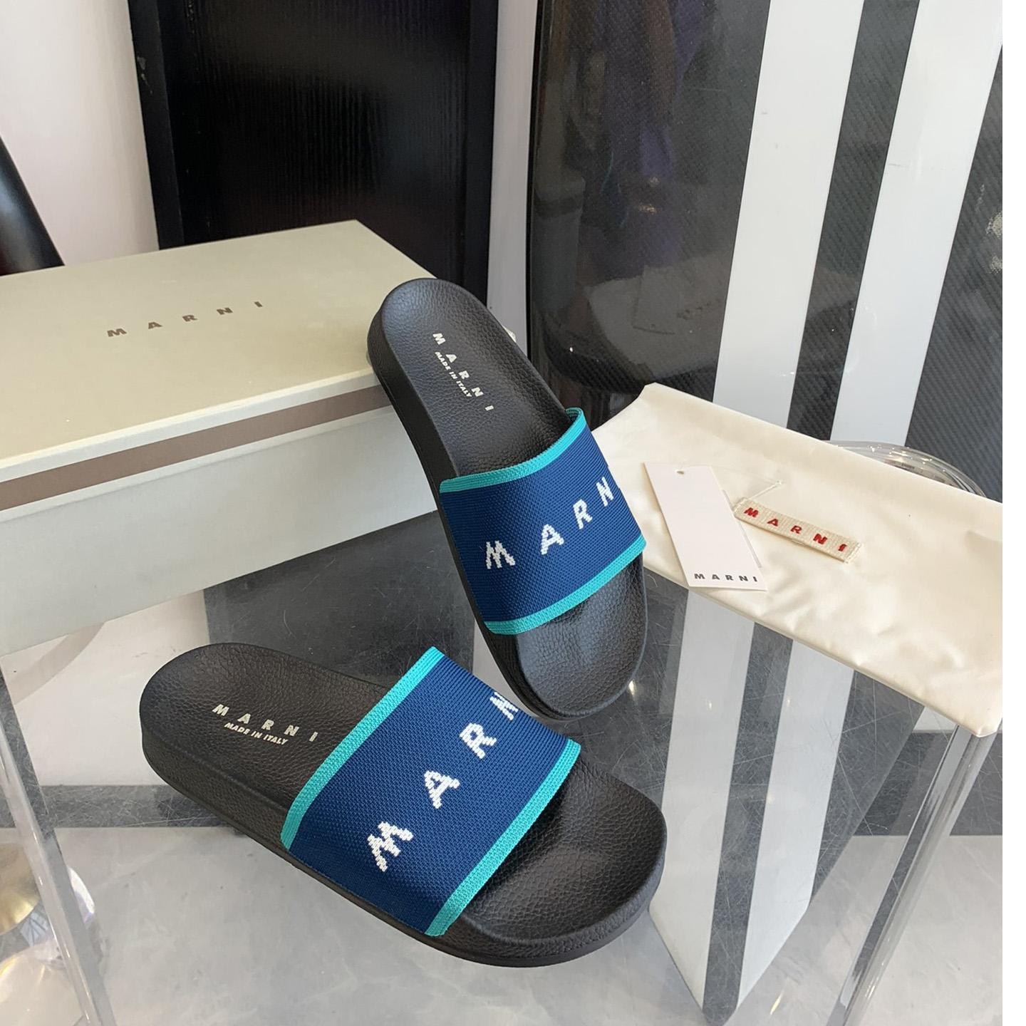 Marni Blue Logo Jacquard Rubber Slide - FashionPlug