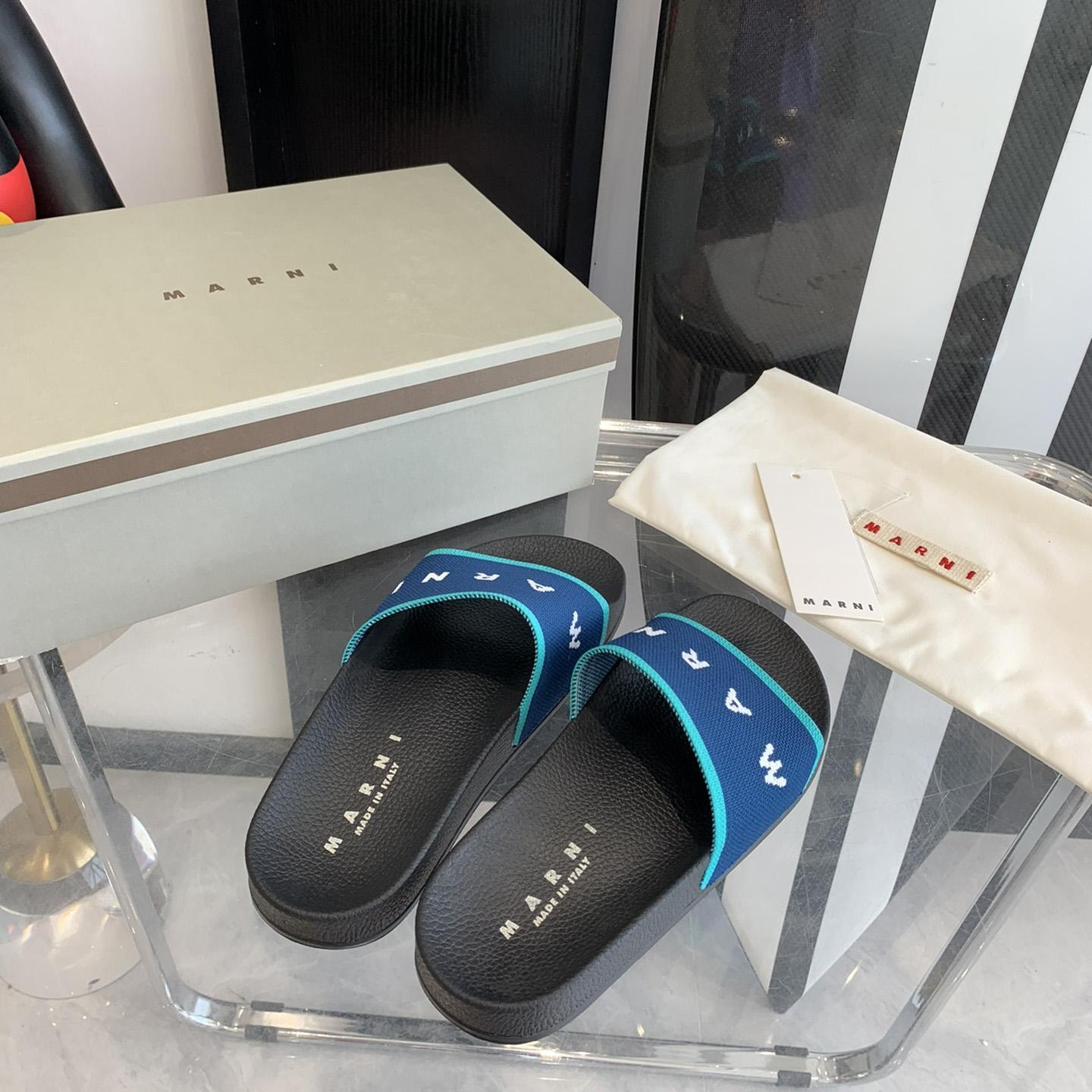 Marni Blue Logo Jacquard Rubber Slide - FashionPlug