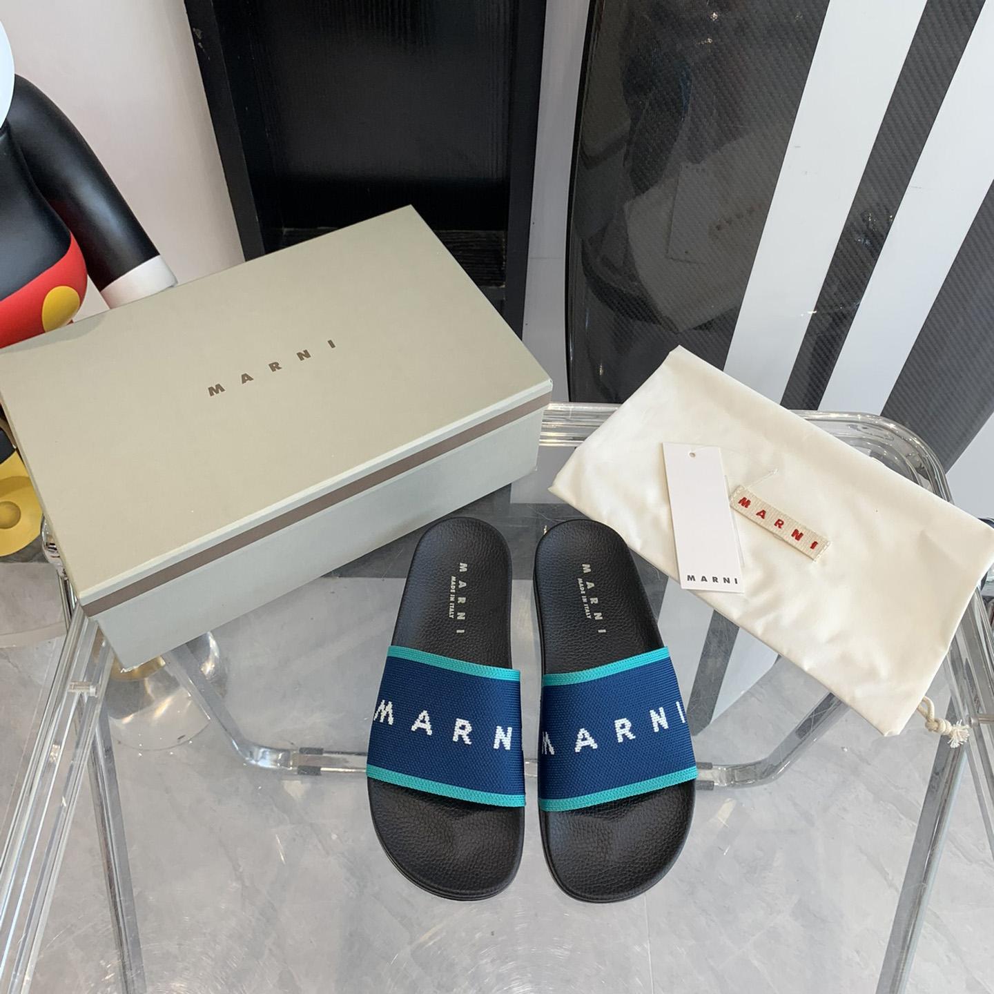 Marni Blue Logo Jacquard Rubber Slide - FashionPlug
