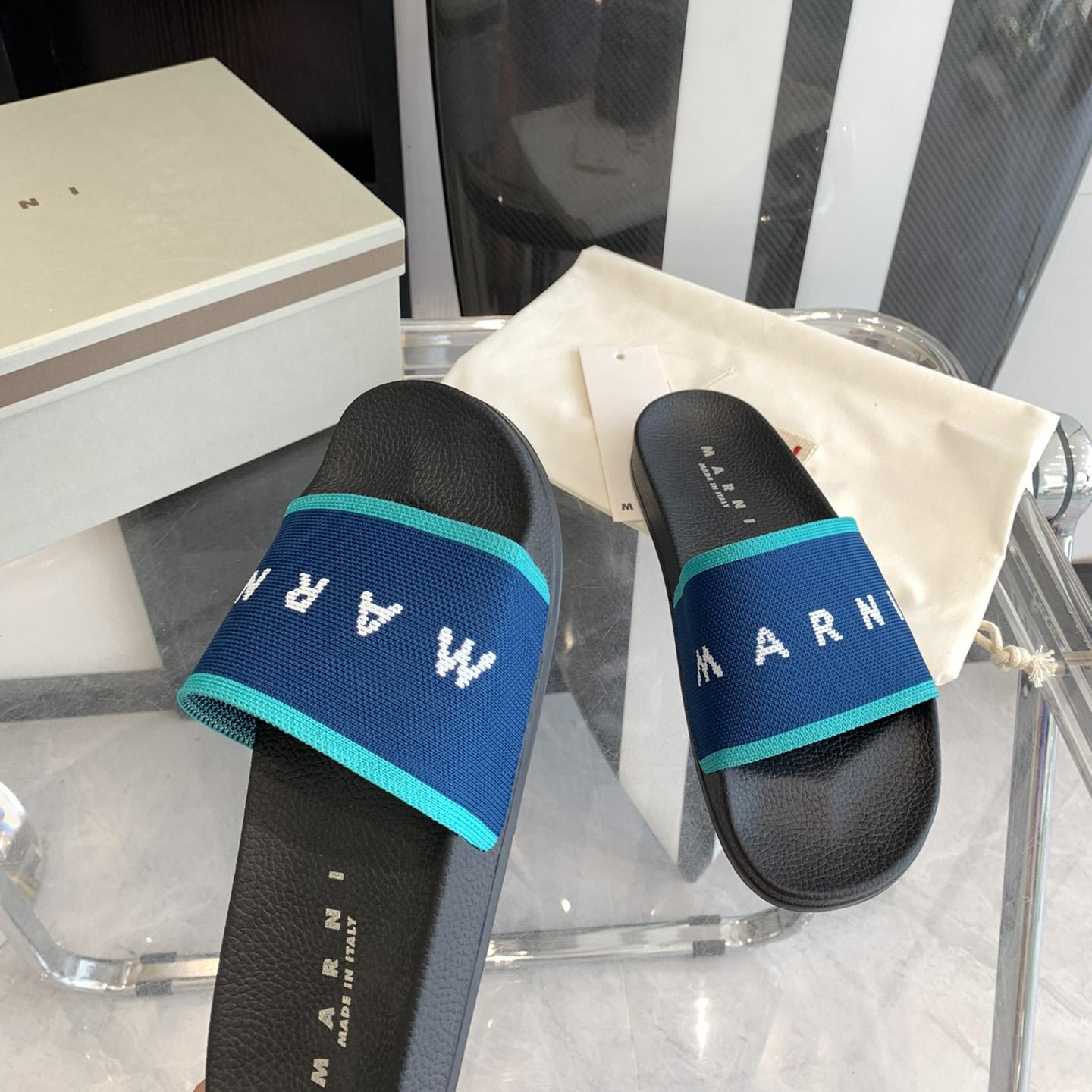 Marni Blue Logo Jacquard Rubber Slide - FashionPlug