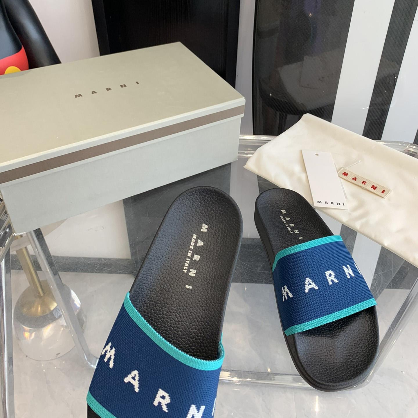 Marni Blue Logo Jacquard Rubber Slide - FashionPlug