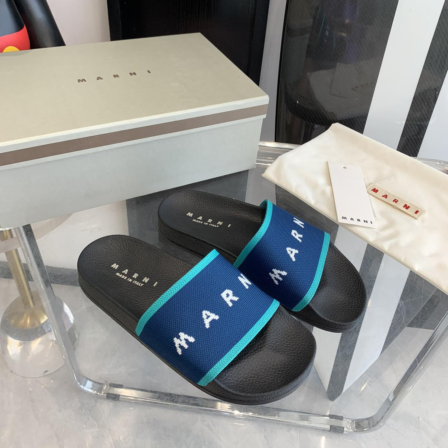 Marni Blue Logo Jacquard Rubber Slide - FashionPlug