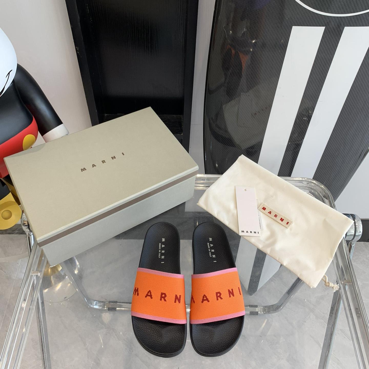Marni Orange Logo Jacquard Rubber Slide - FashionPlug