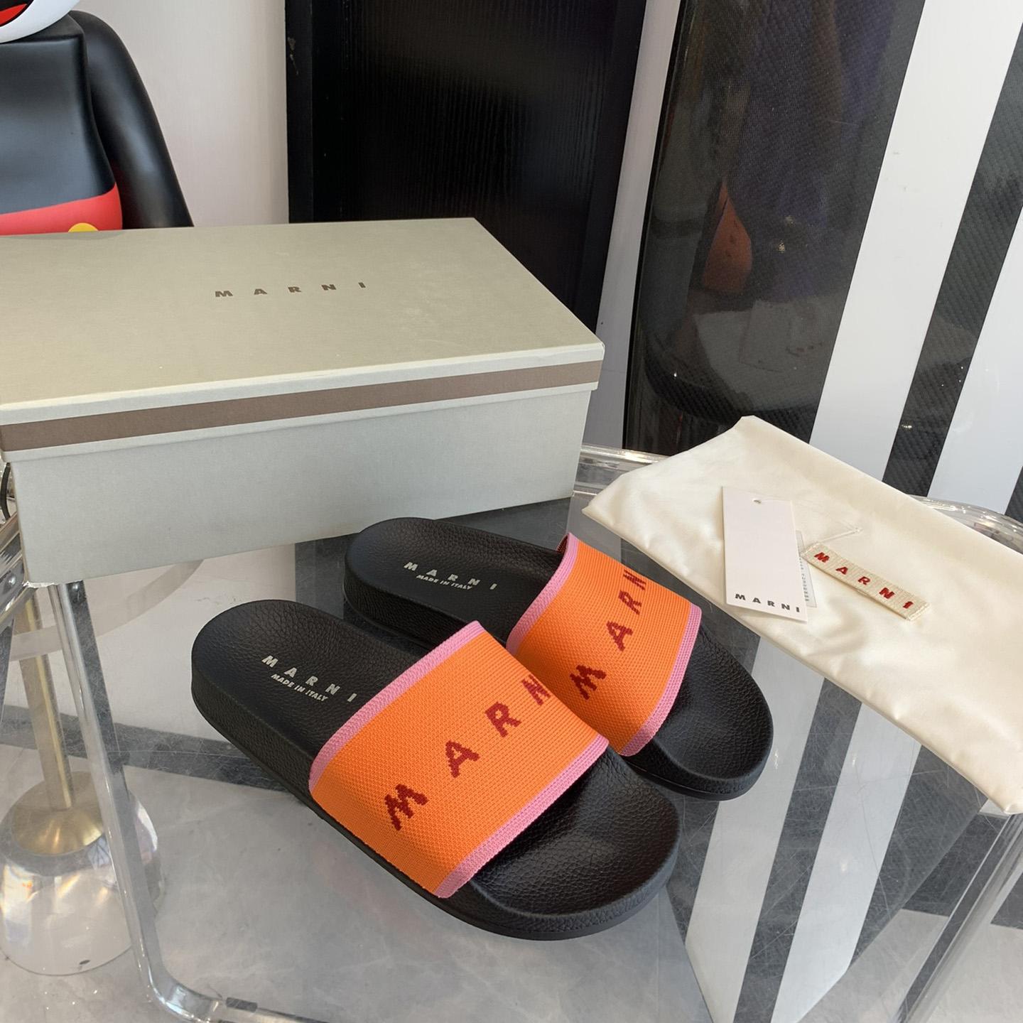 Marni Orange Logo Jacquard Rubber Slide - FashionPlug