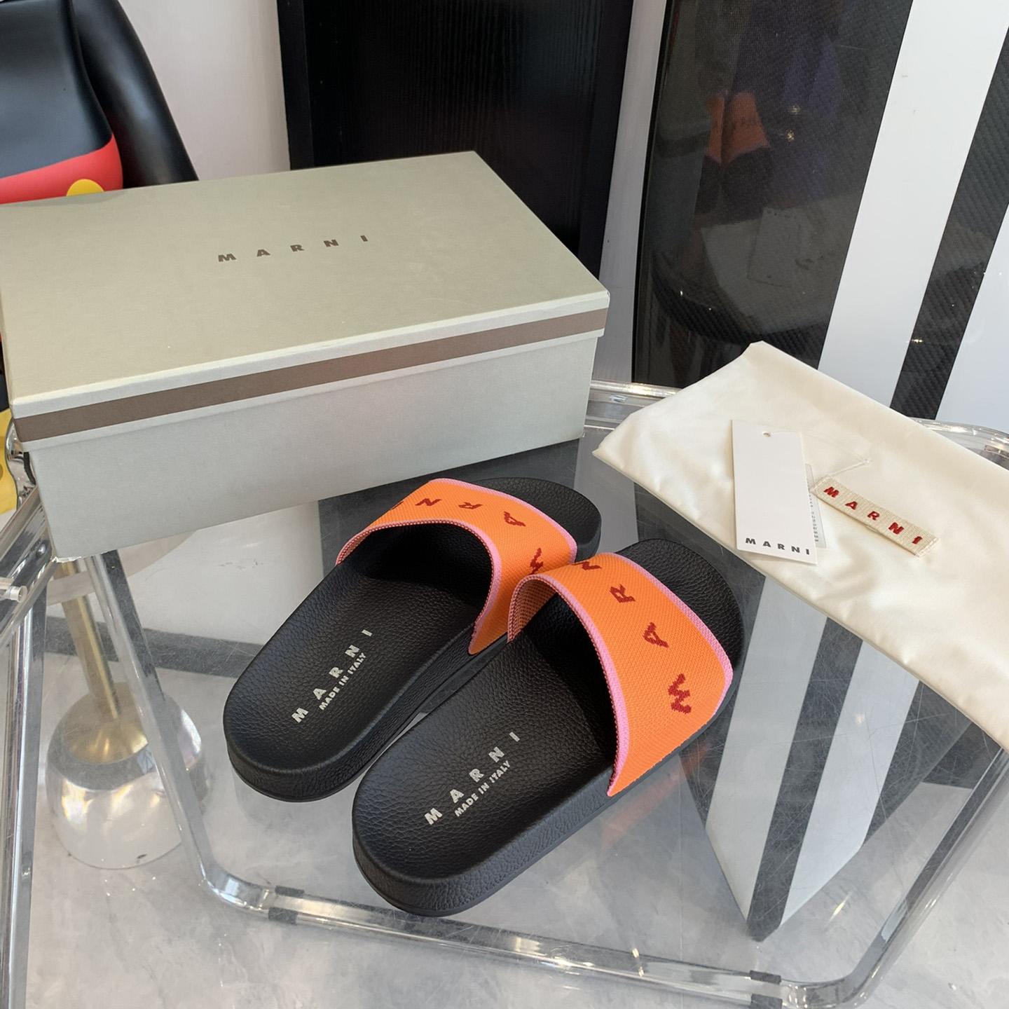 Marni Orange Logo Jacquard Rubber Slide - FashionPlug