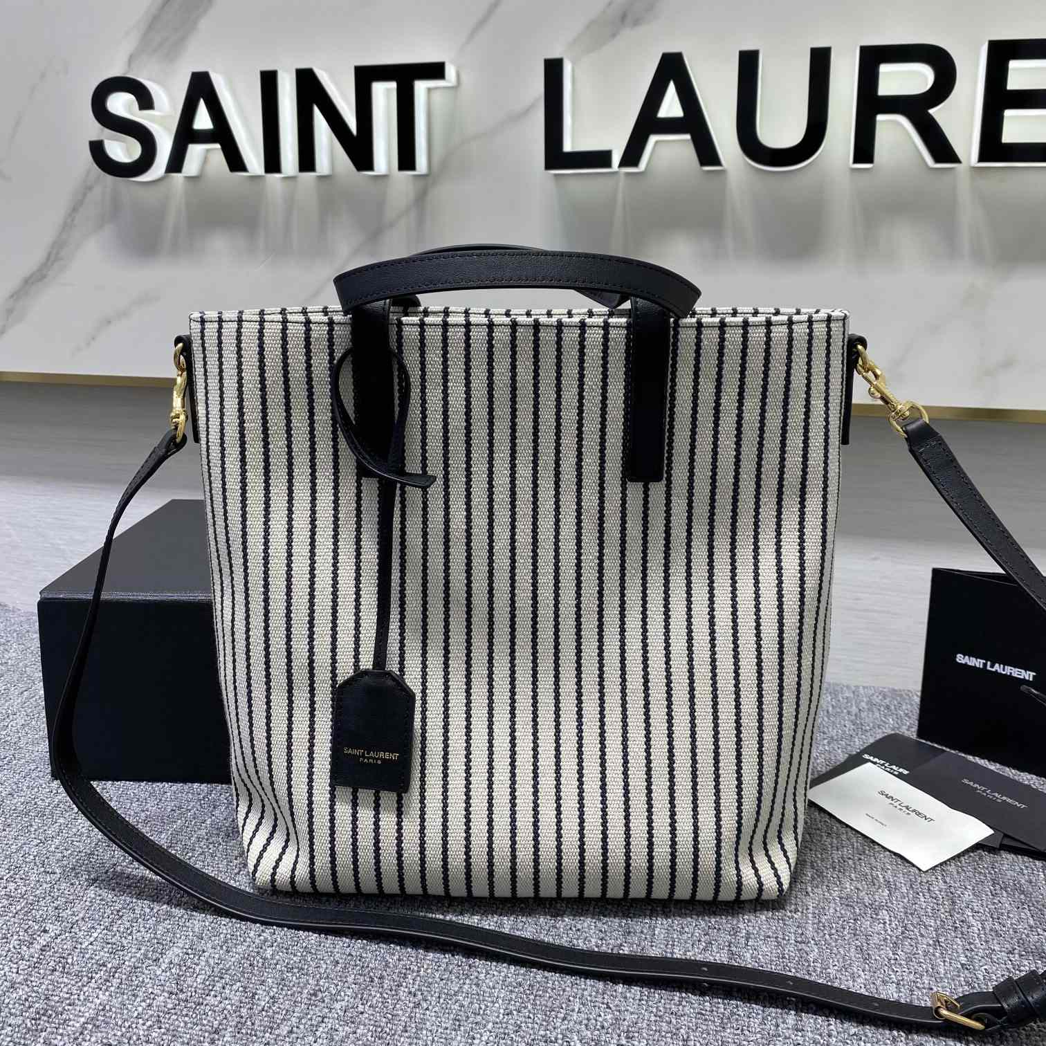 Saint Laurent Shopping Toy Striped Canvas Tote (25x28x8cm) - FashionPlug