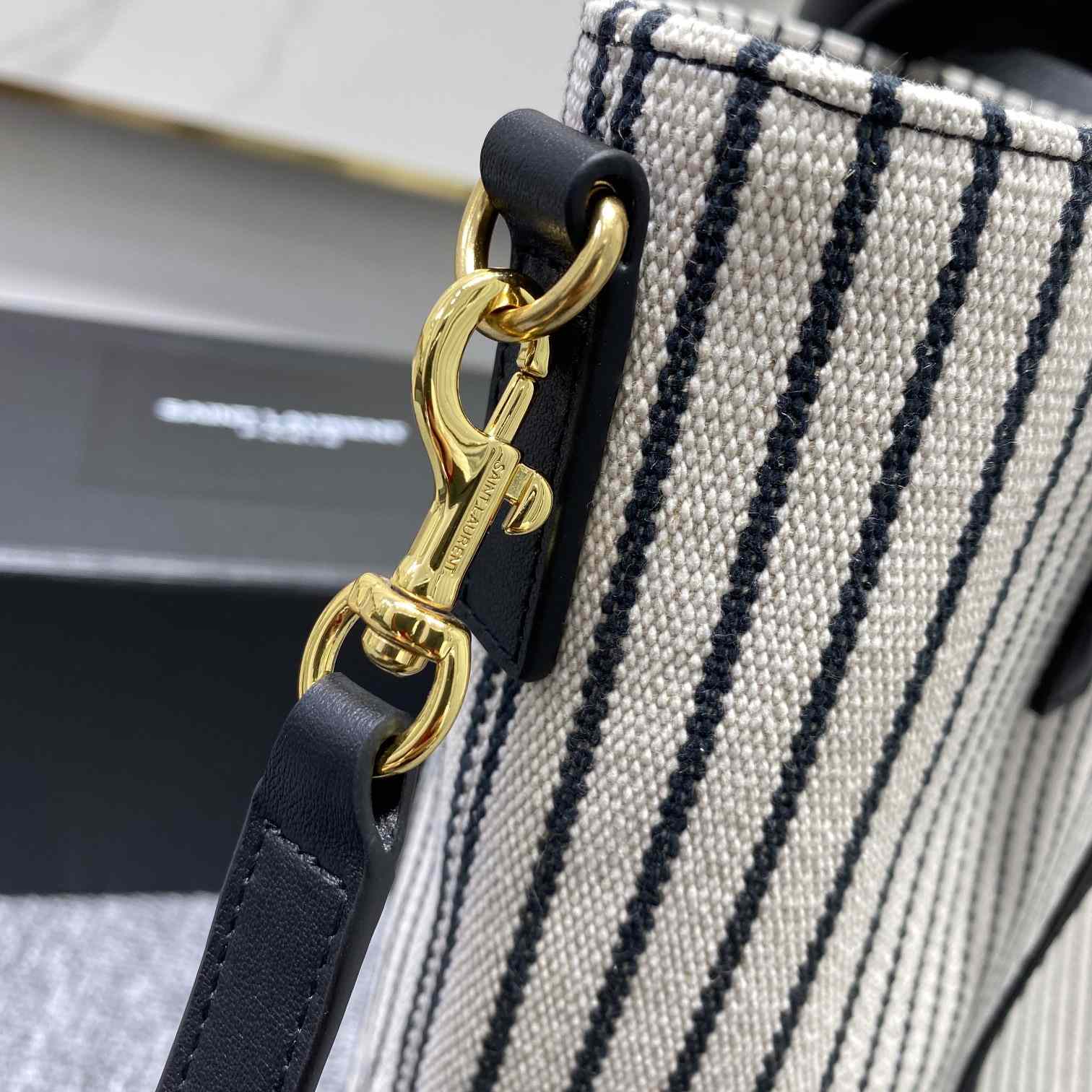 Saint Laurent Shopping Toy Striped Canvas Tote (25x28x8cm) - FashionPlug