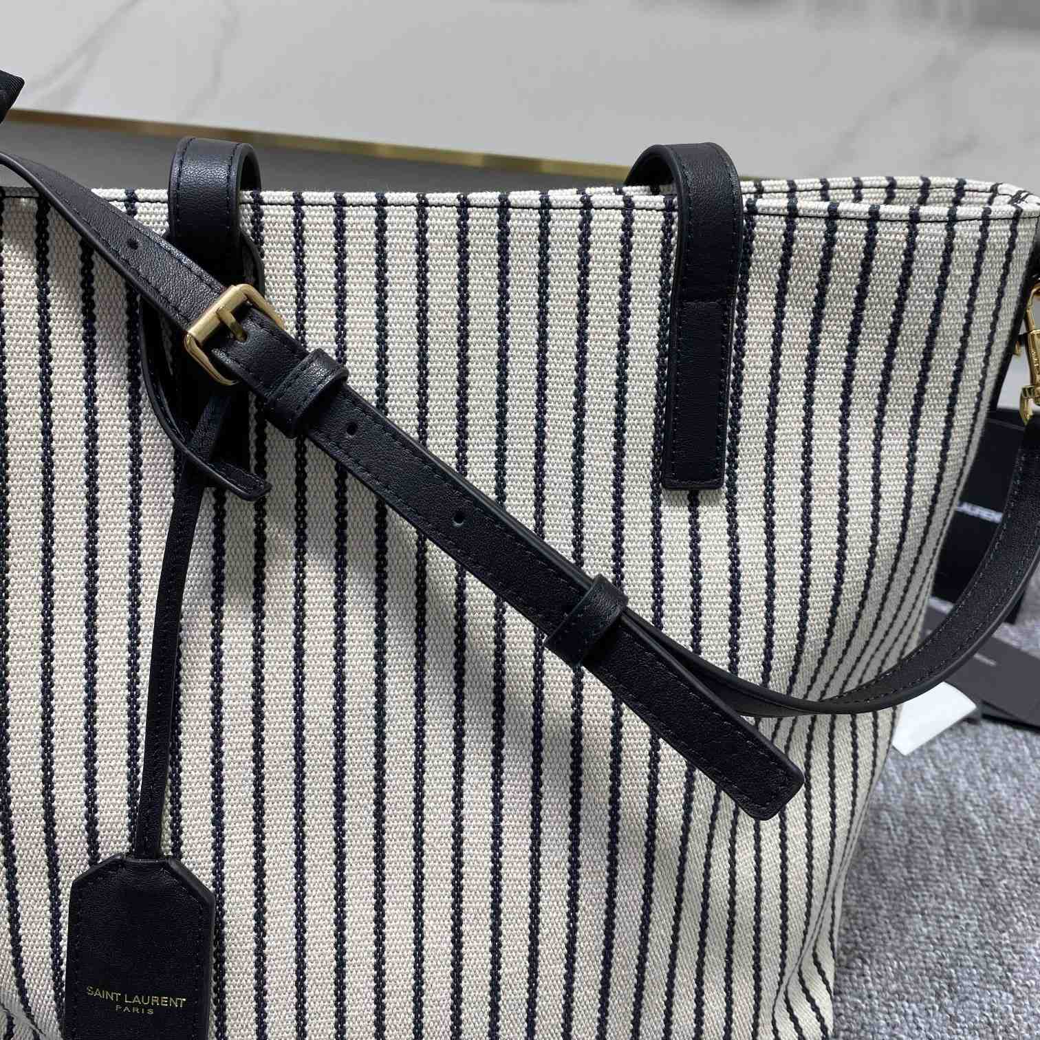 Saint Laurent Shopping Toy Striped Canvas Tote (25x28x8cm) - FashionPlug