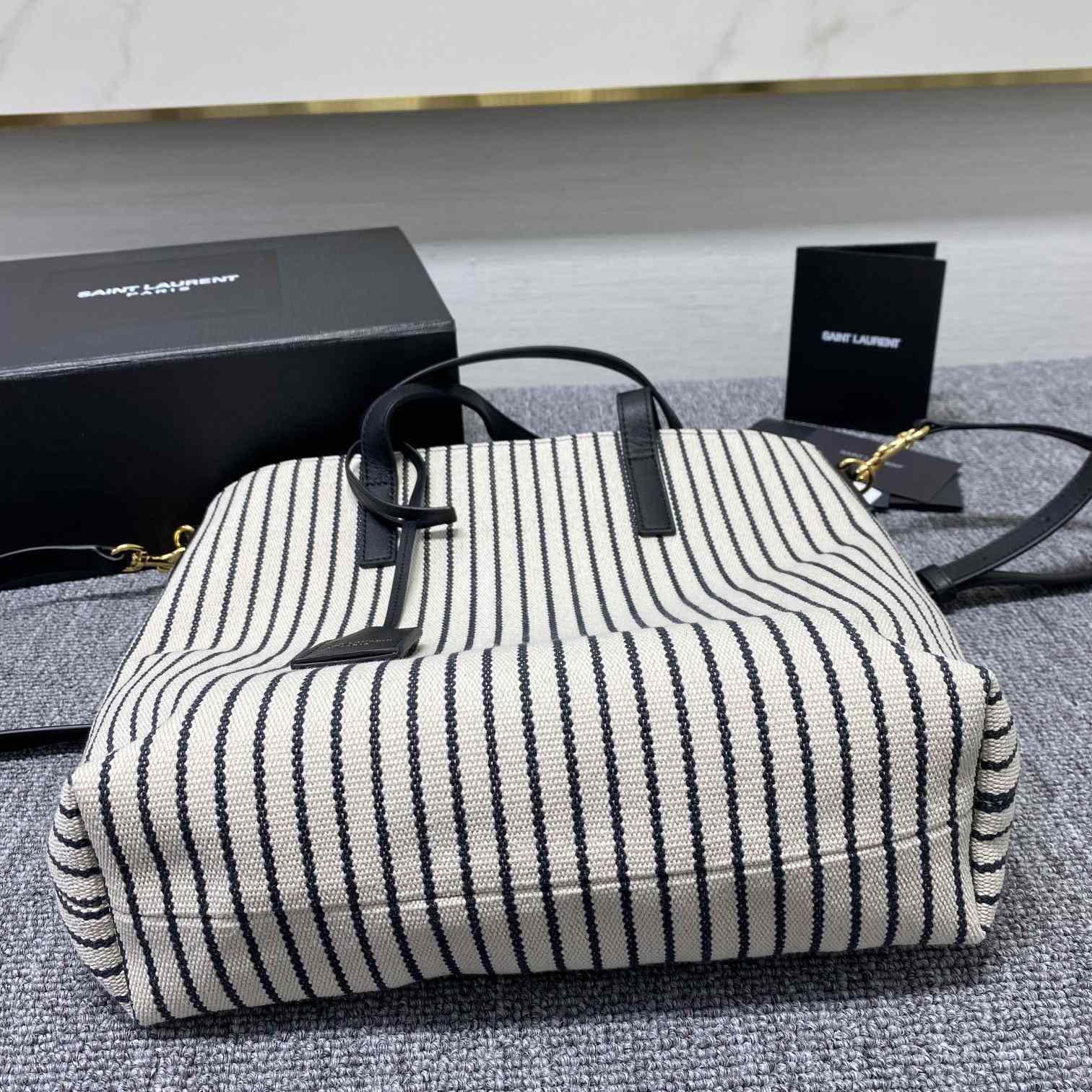 Saint Laurent Shopping Toy Striped Canvas Tote (25x28x8cm) - FashionPlug