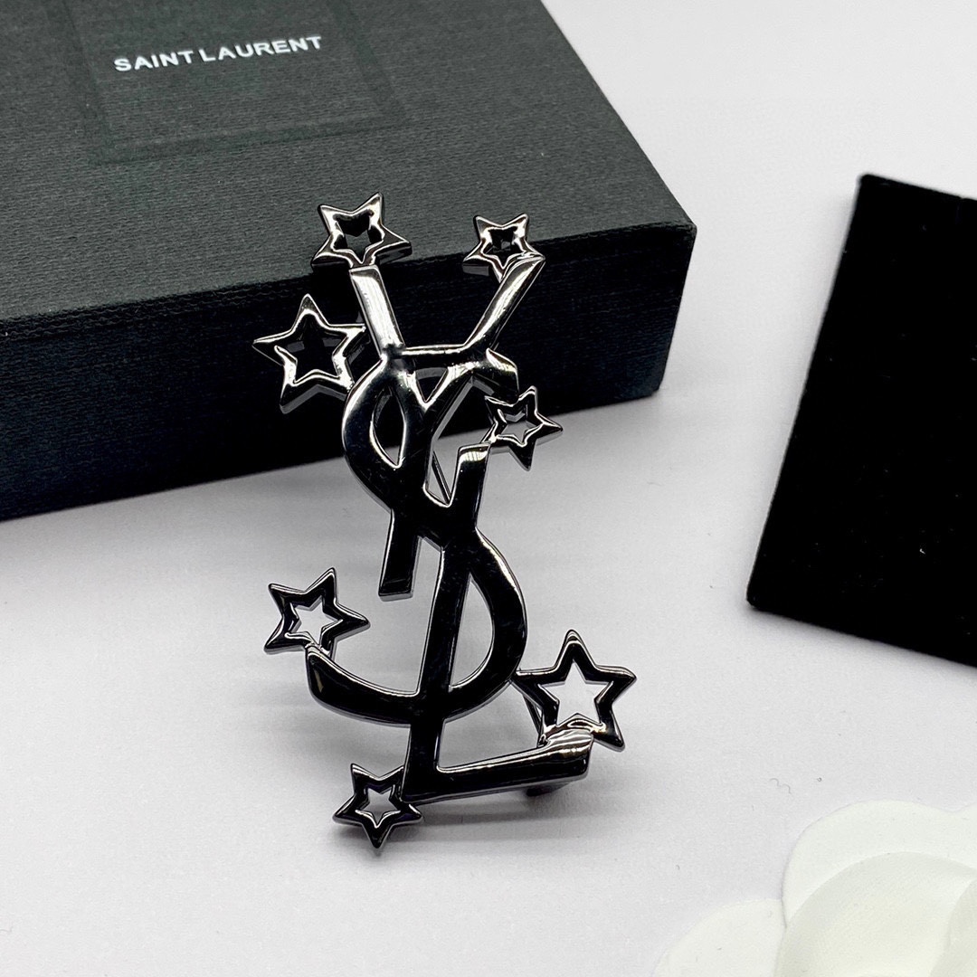Saint Laurent YSL Logo Brooch - FashionPlug