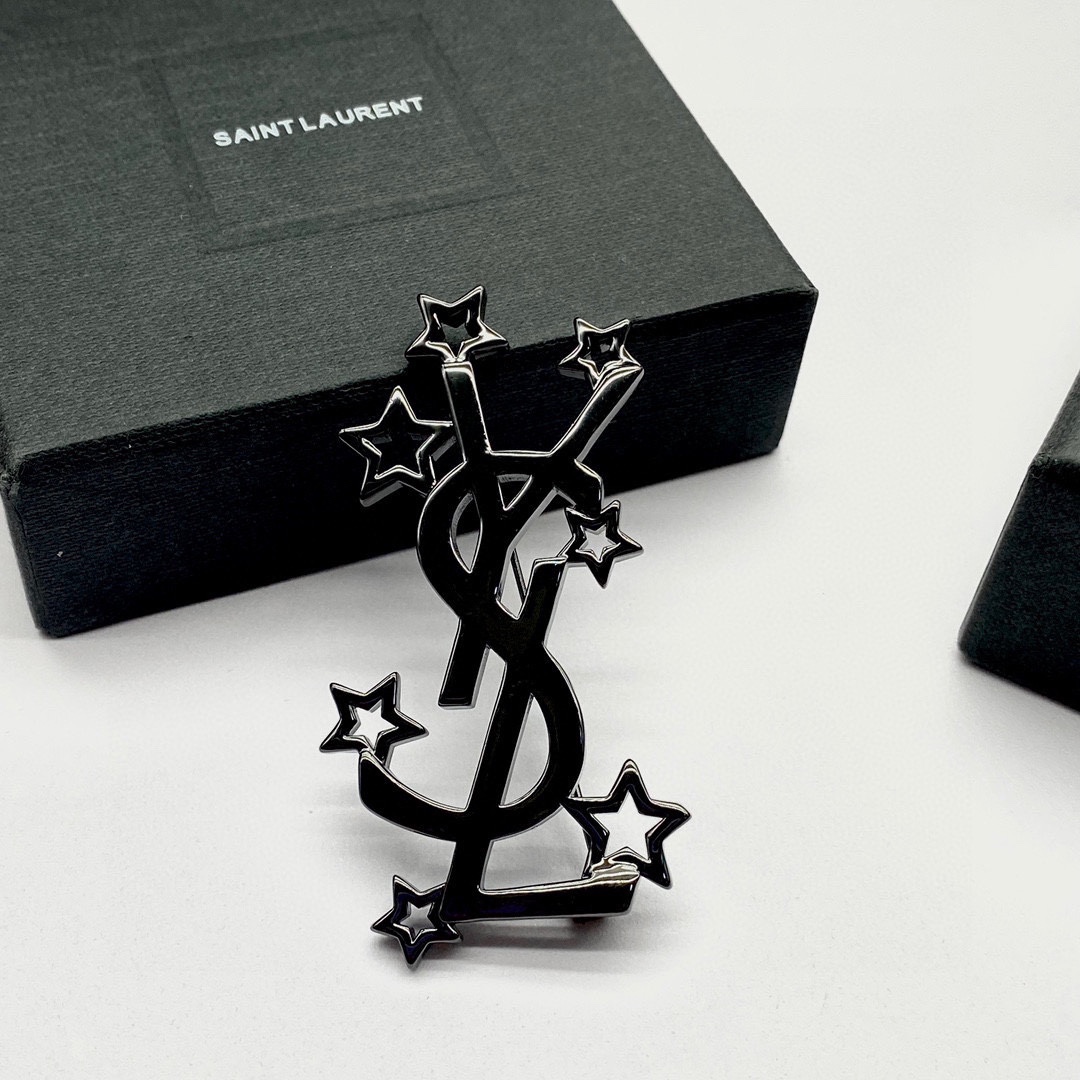 Saint Laurent YSL Logo Brooch - FashionPlug