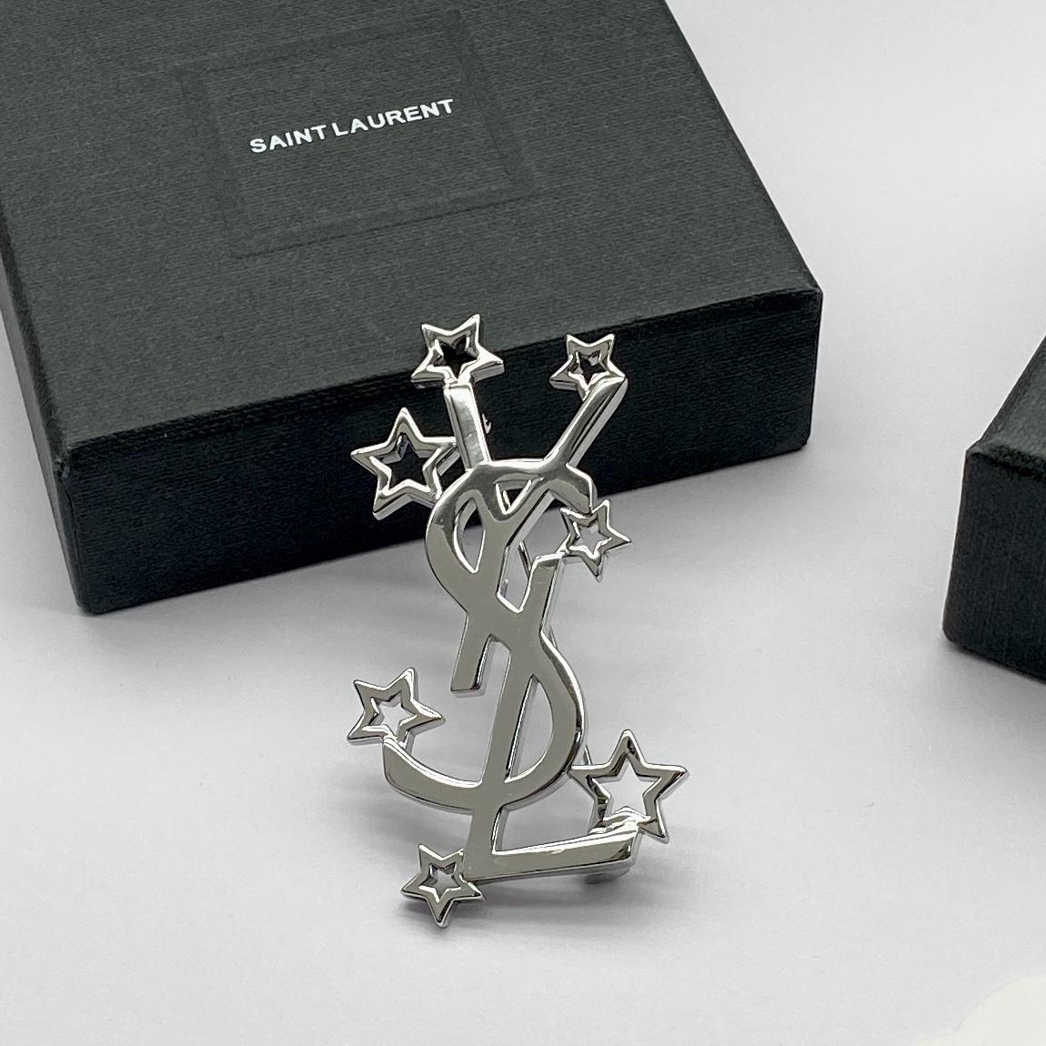 Saint Laurent YSL Logo Brooch - FashionPlug