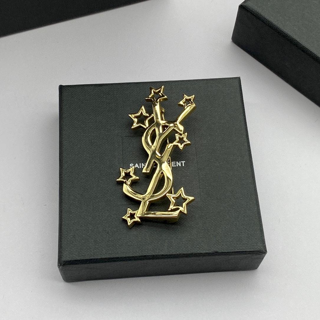 Saint Laurent YSL Logo Brooch - FashionPlug