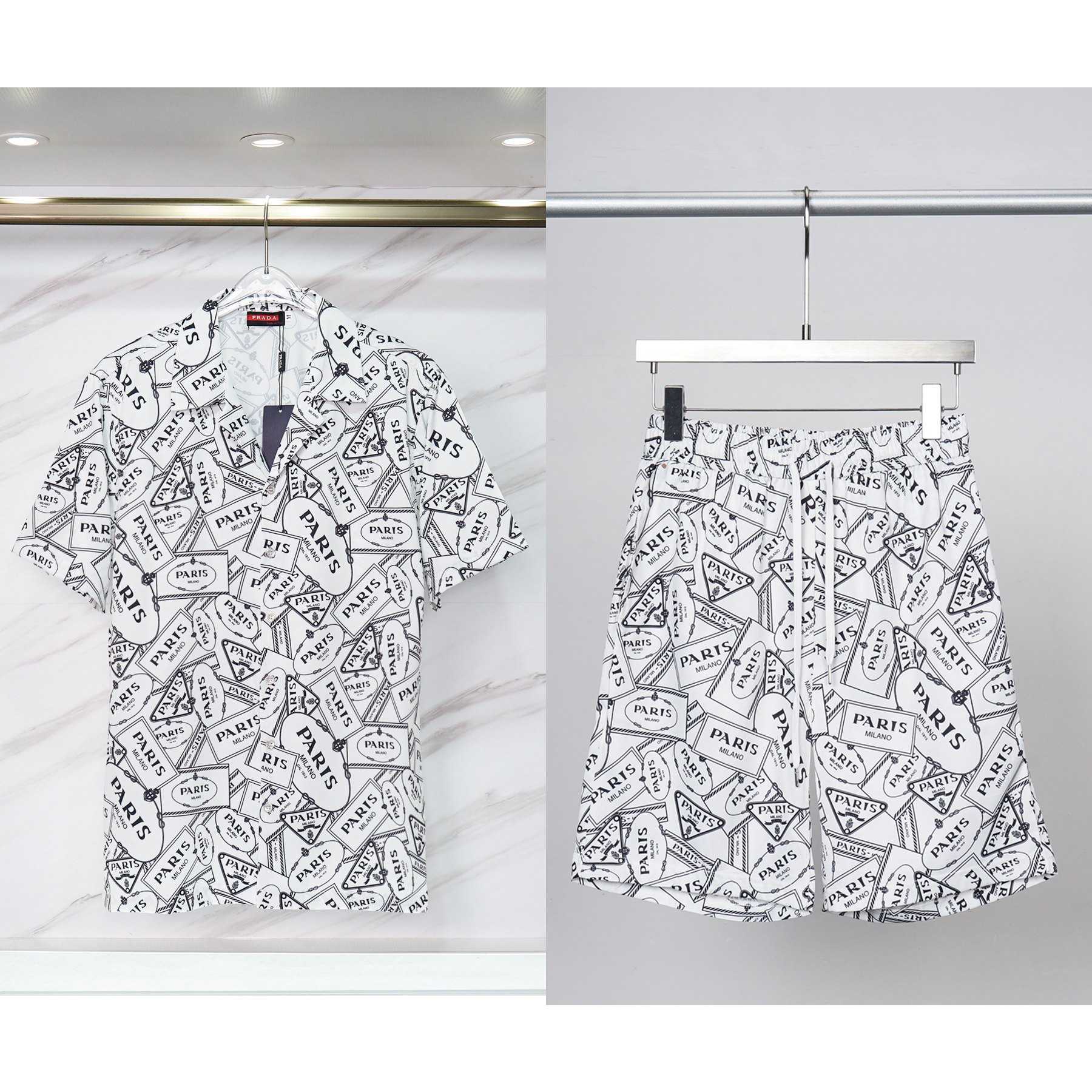 Prada Logo Short Sleeve Shirt & Shorts - FashionPlug
