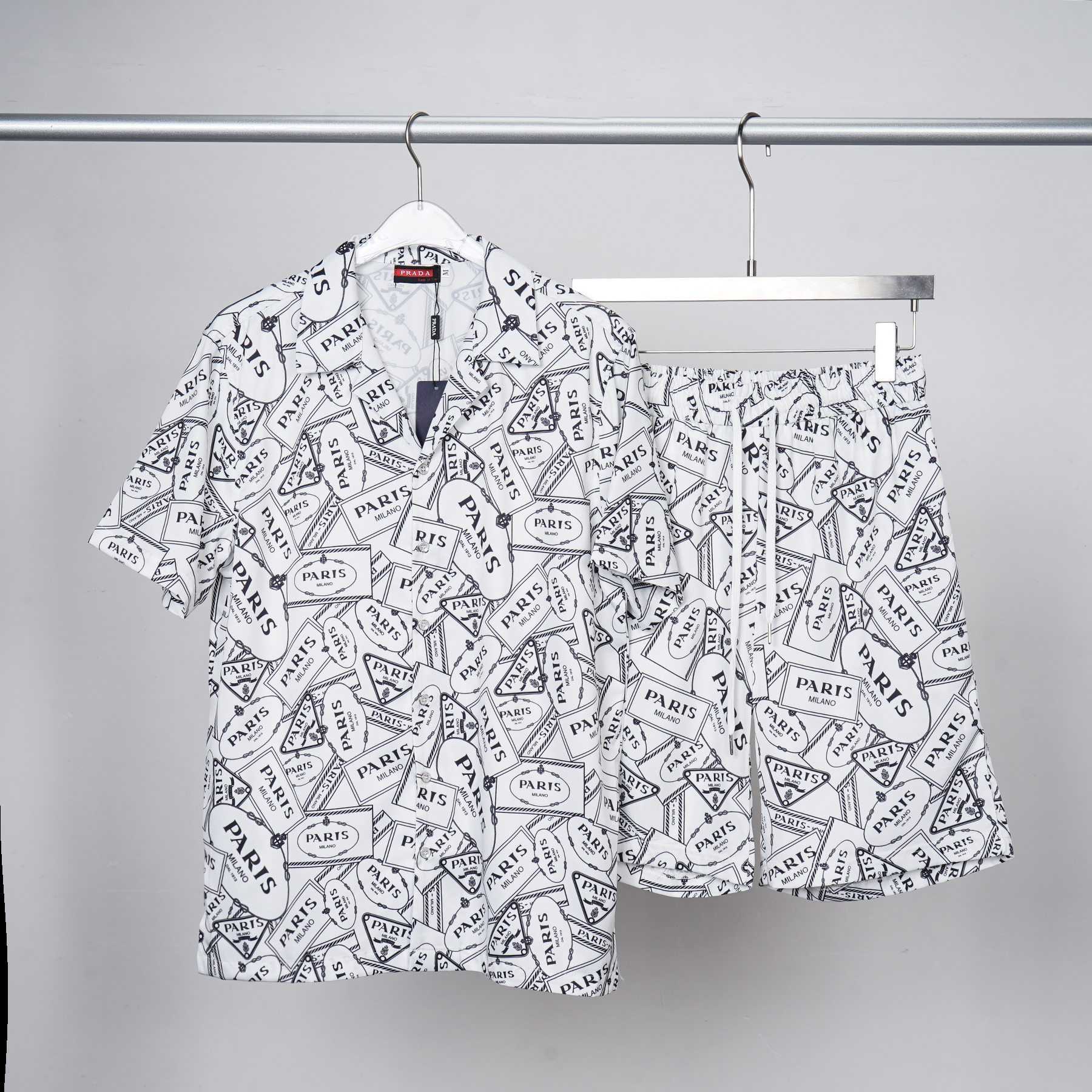 Prada Logo Short Sleeve Shirt & Shorts - FashionPlug