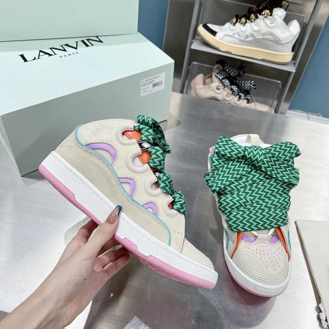 Lanvin Leather Curb Sneakers - FashionPlug