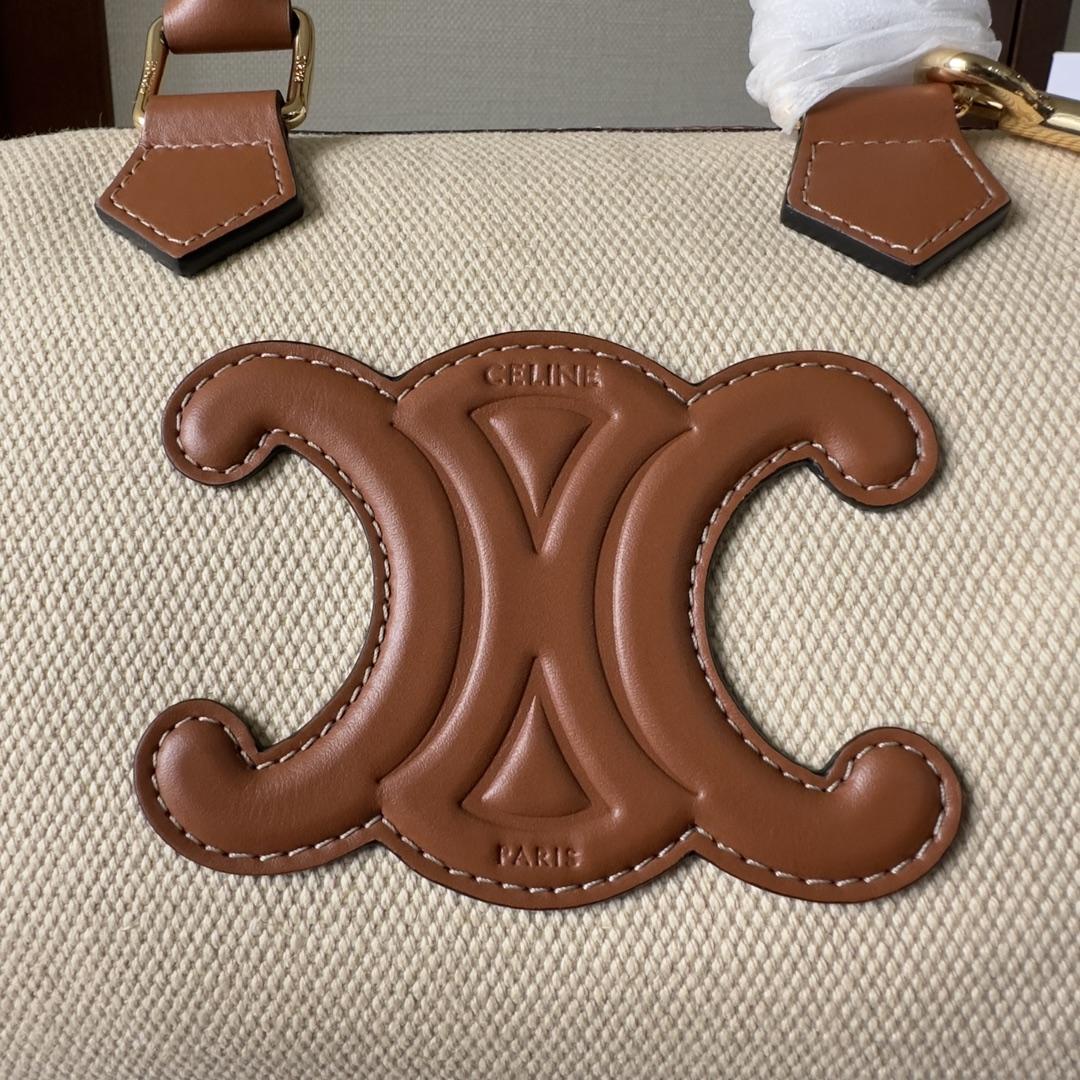 Celine Small Boston Cuir Triomphe In Textile And Calfskin Natural/Tan - FashionPlug