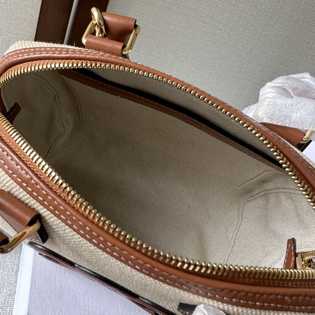 Celine Small Boston Cuir Triomphe In Textile And Calfskin Natural/Tan - FashionPlug