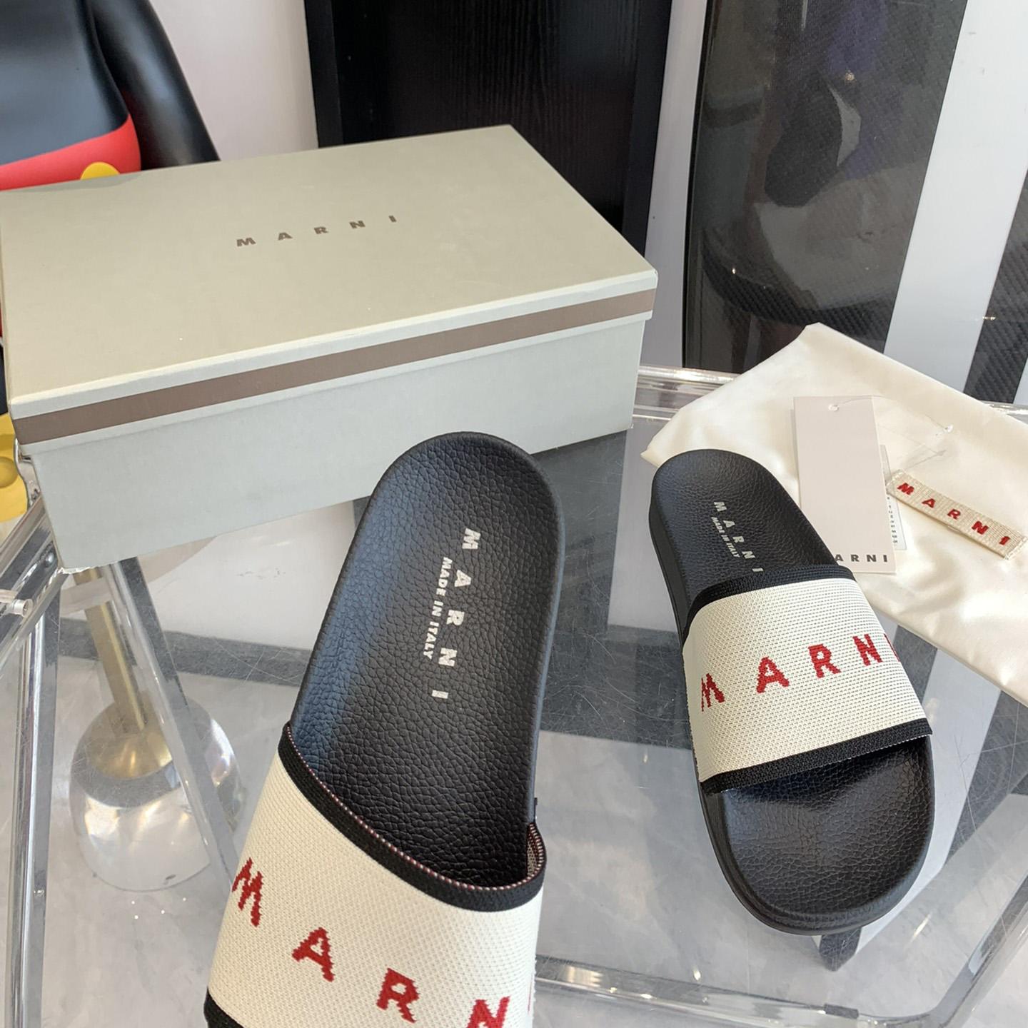 Marni Beige Logo Jacquard Rubber Slide - FashionPlug