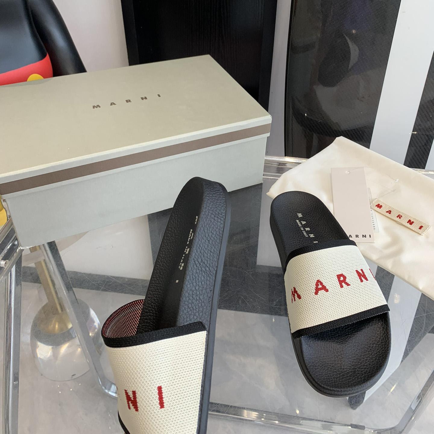 Marni Beige Logo Jacquard Rubber Slide - FashionPlug
