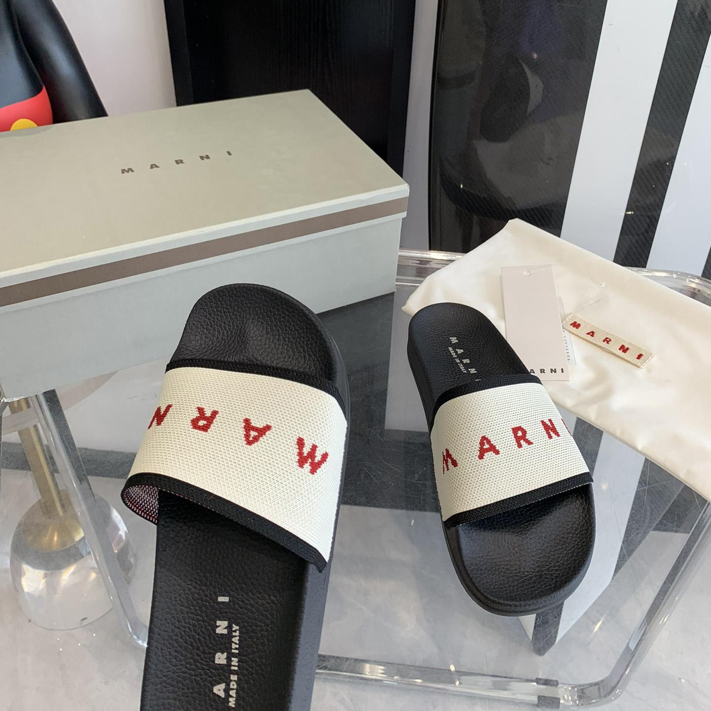 Marni Beige Logo Jacquard Rubber Slide - FashionPlug