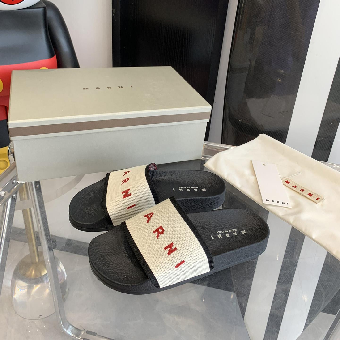 Marni Beige Logo Jacquard Rubber Slide - FashionPlug