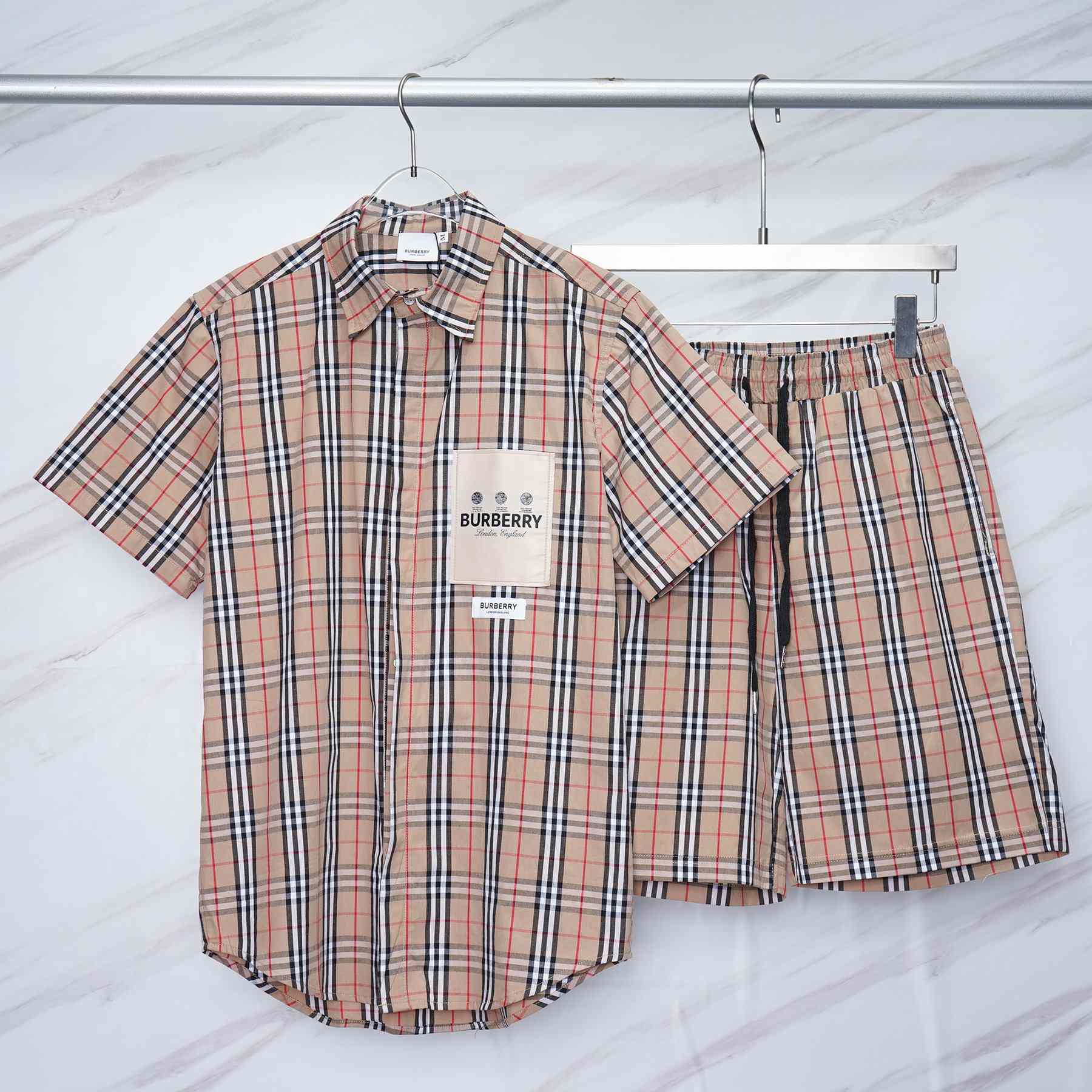 Burberry Short-sleeve Check Cotton Poplin Shirt & Shorts - FashionPlug