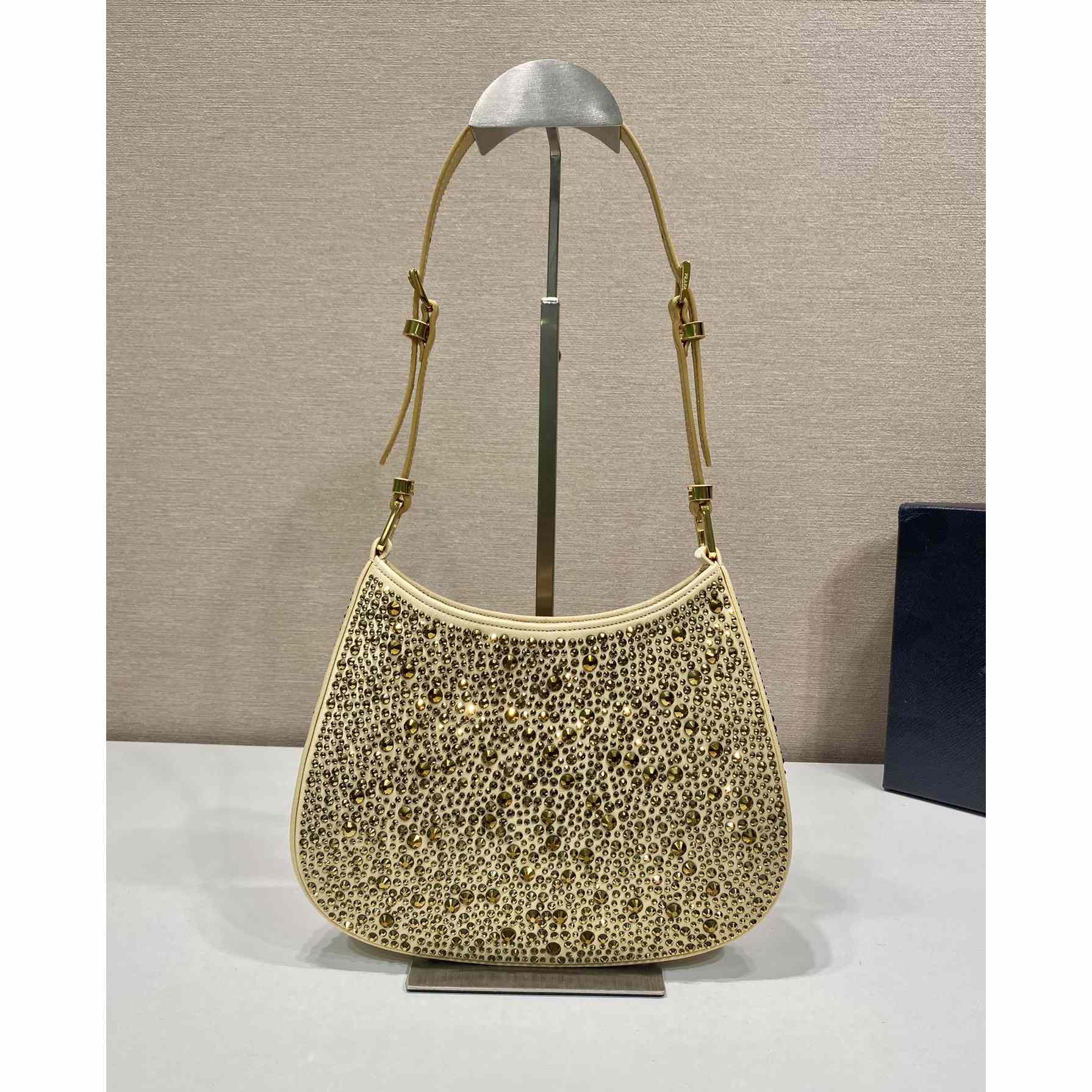 Prada Cleo Satin Bag With Crystals(22-18.5-4.5CM) - FashionPlug