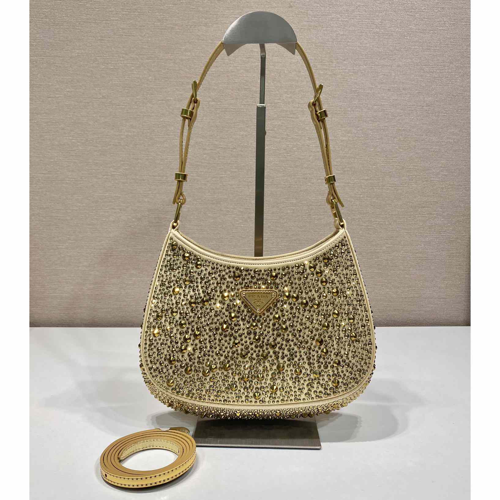 Prada Cleo Satin Bag With Crystals(22-18.5-4.5CM) - FashionPlug