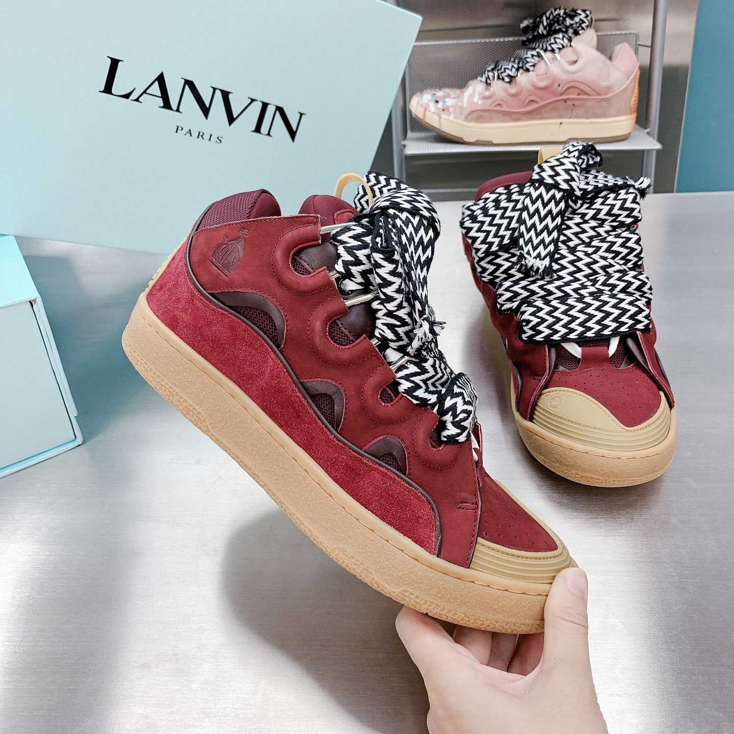Lanvin Leather Curb Sneakers - FashionPlug
