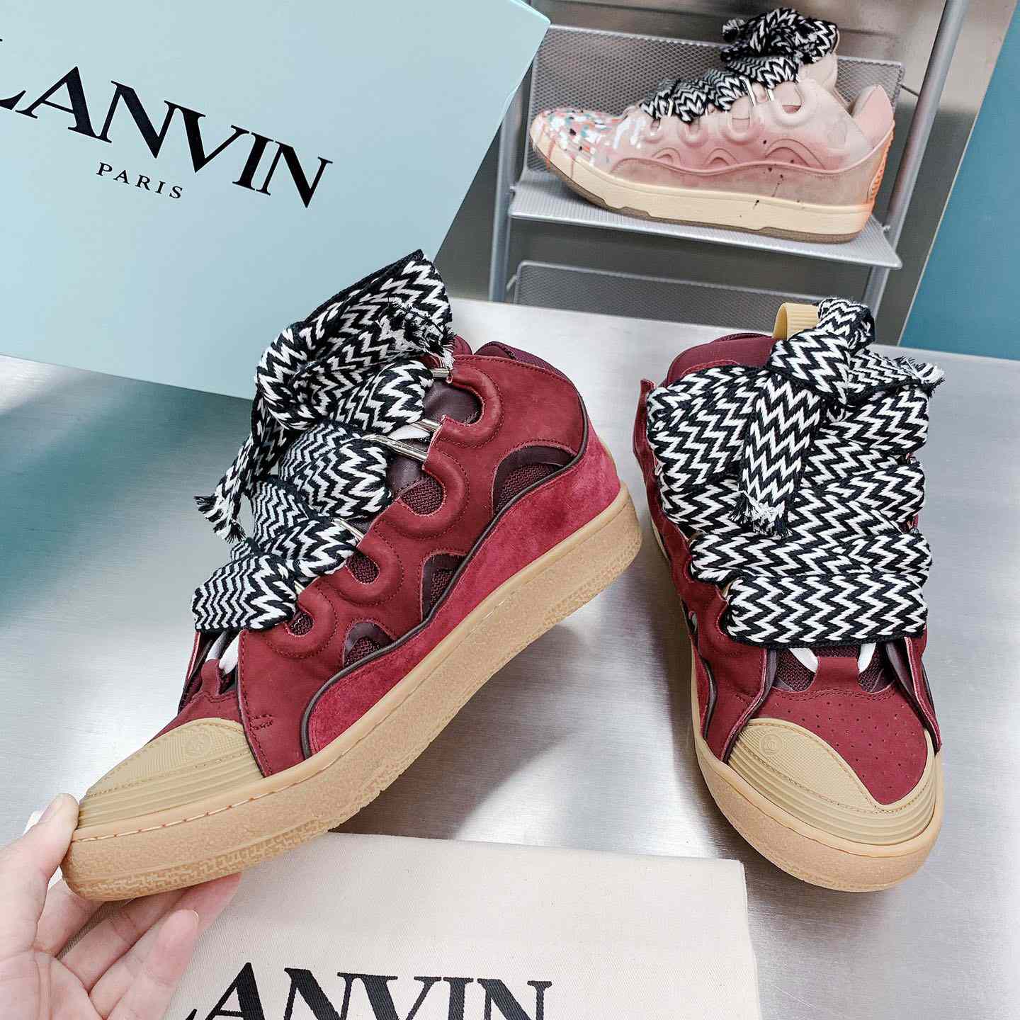 Lanvin Leather Curb Sneakers - FashionPlug