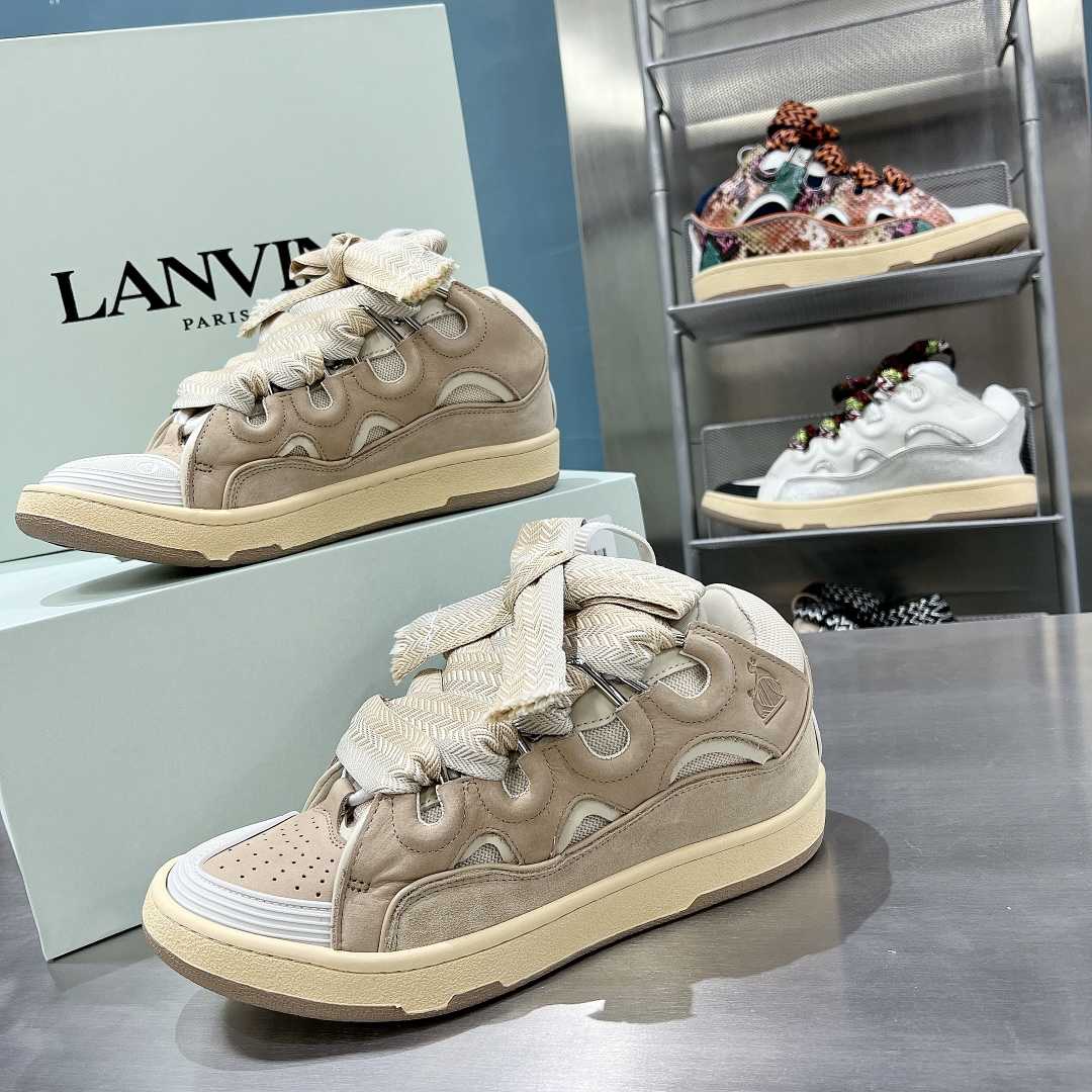 Lanvin Leather Curb Sneakers - FashionPlug