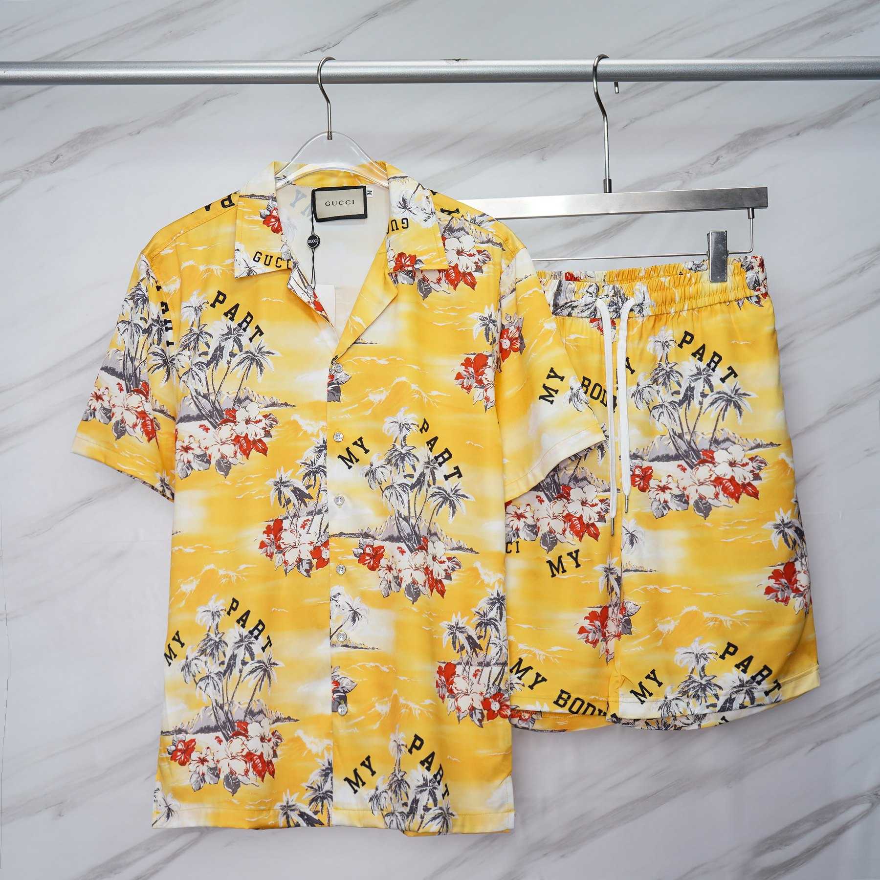 Gucci Printed Cotton Poplin Bowling Shirt & Shorts - FashionPlug