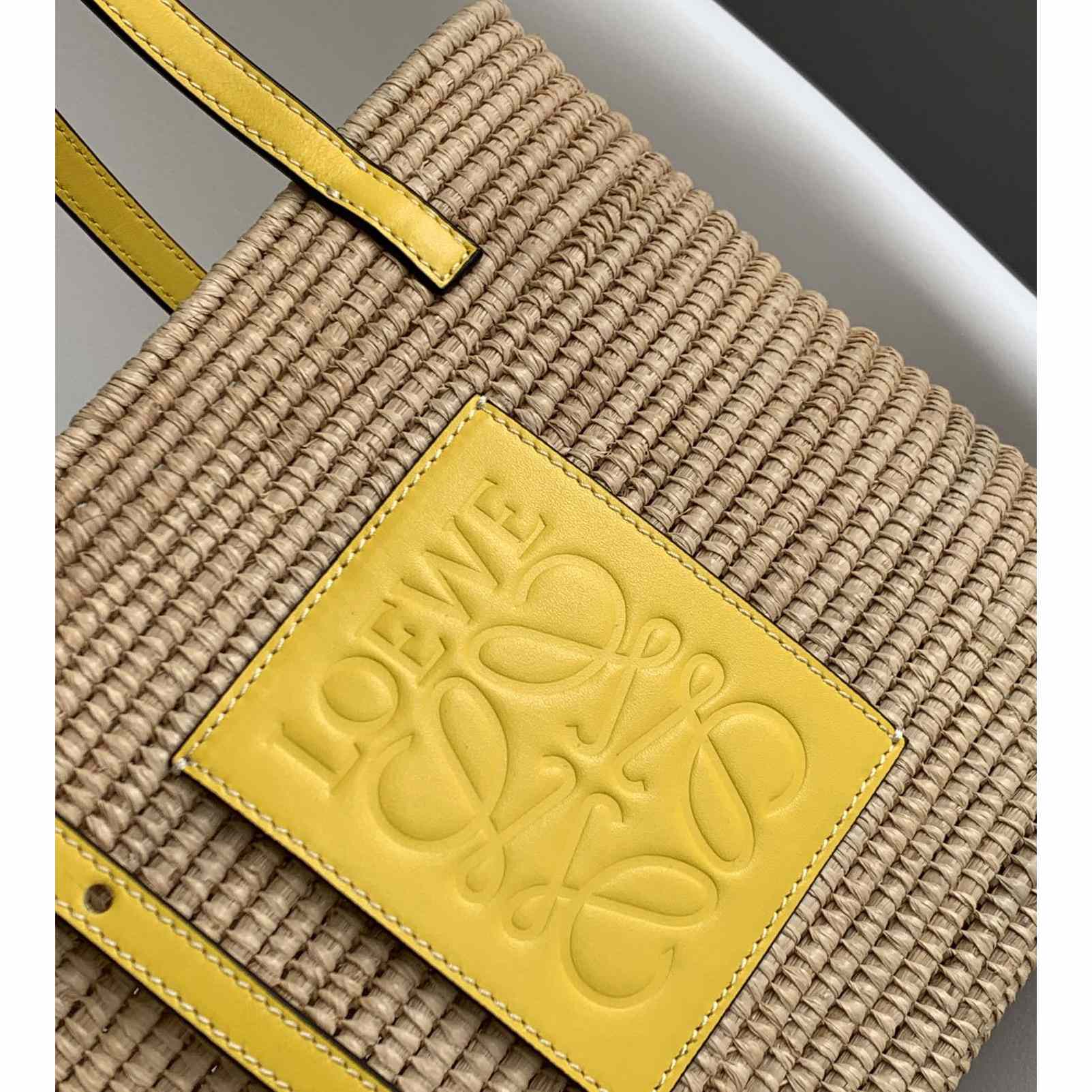 Loewe Small Square Basket bag In Raffia And Calfskin (30*21*11cm) - FashionPlug