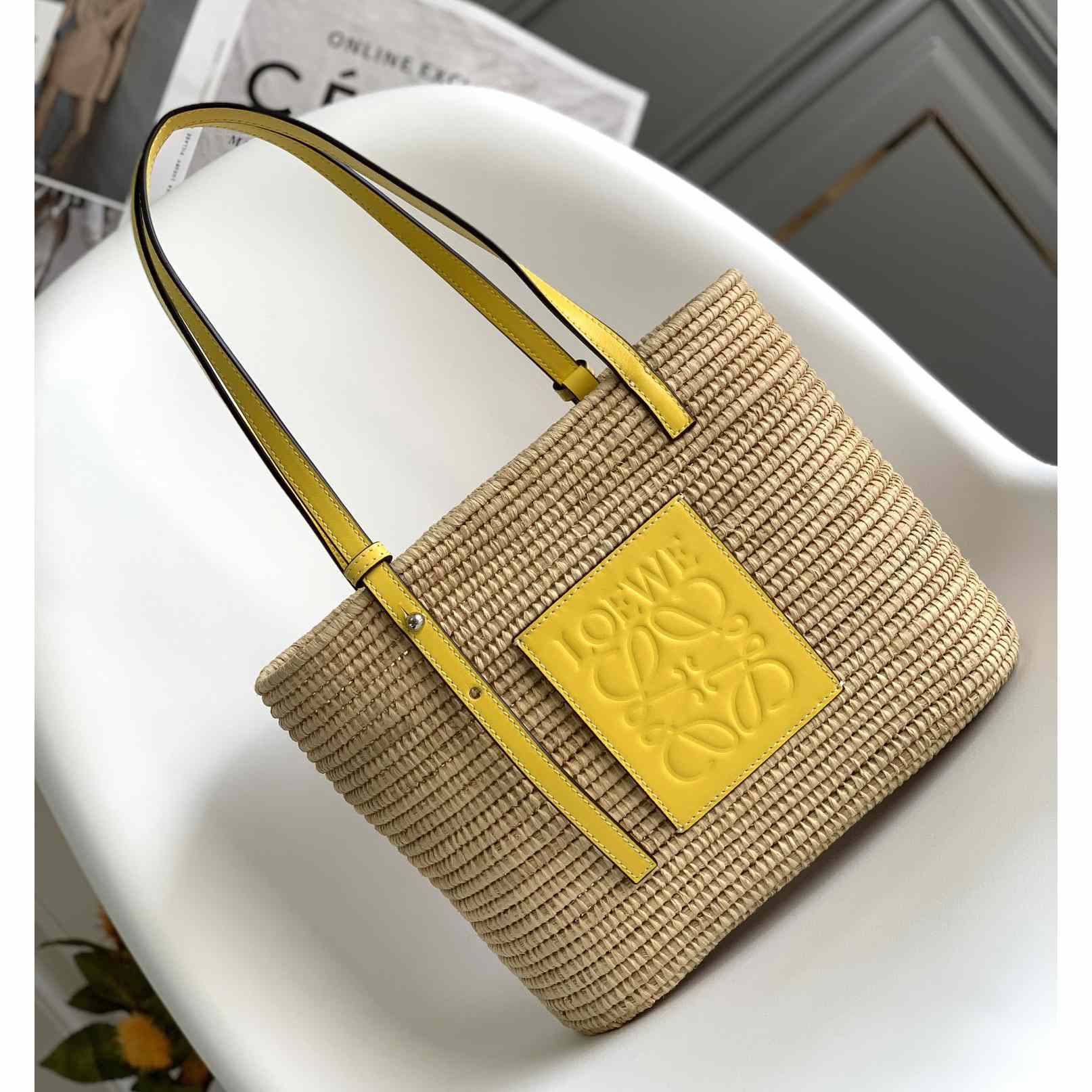 Loewe Small Square Basket bag In Raffia And Calfskin (30*21*11cm) - FashionPlug
