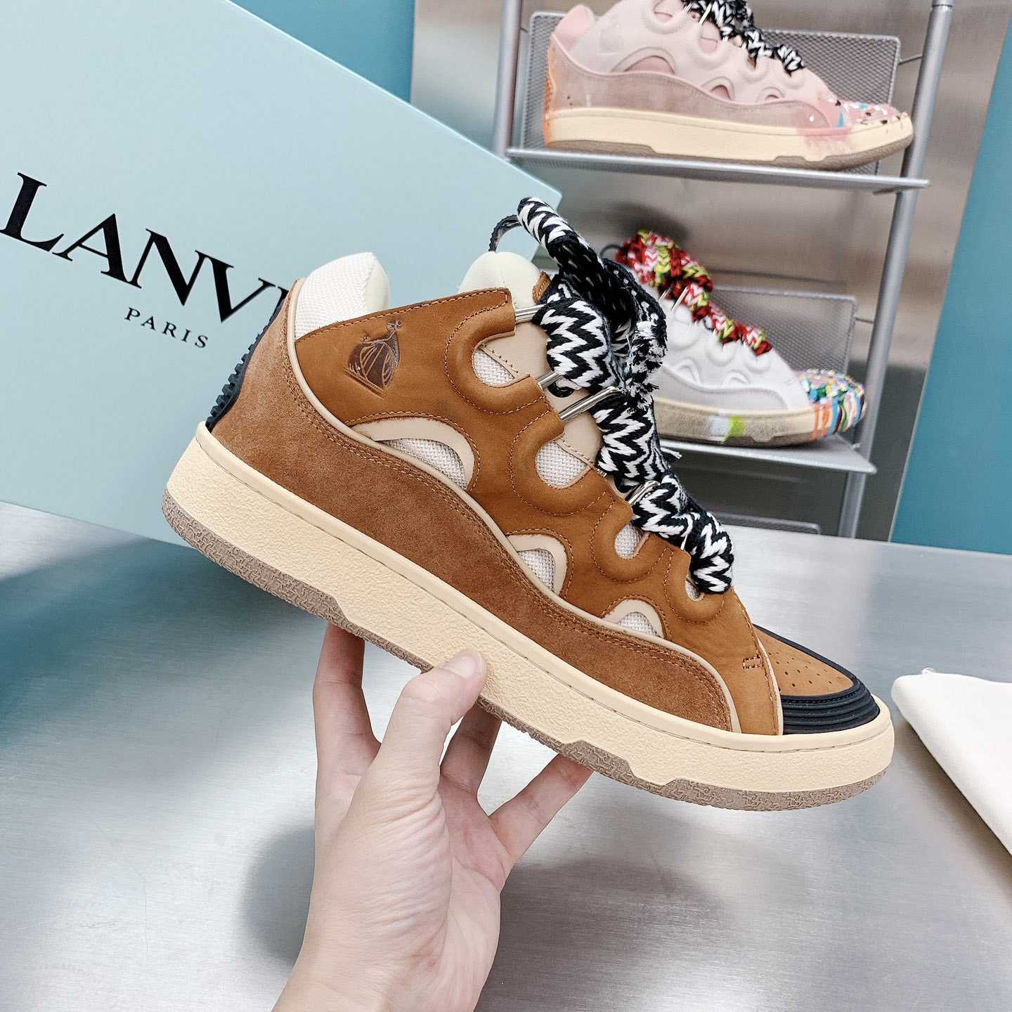 Lanvin Leather Curb Sneakers - FashionPlug