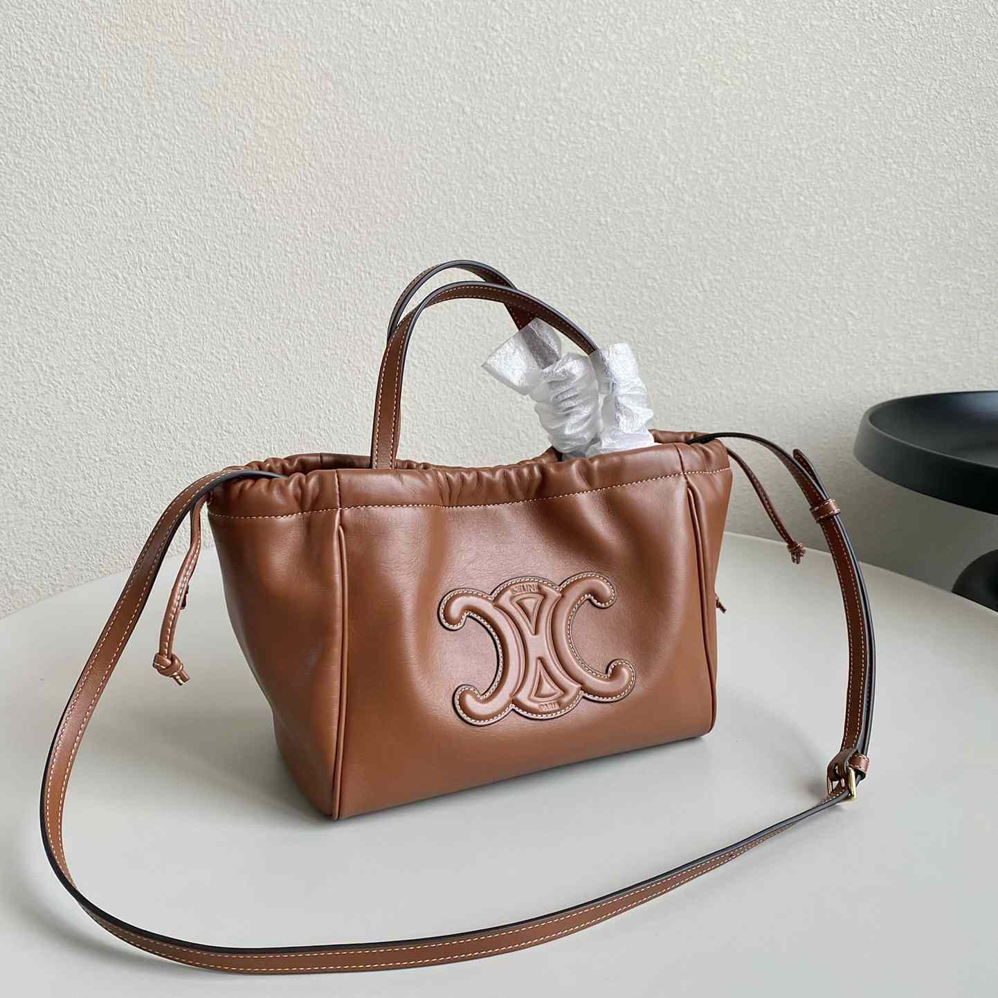 Celine Small Cabas Drawstring Cuir Triomphe In Smooth Calfskin - FashionPlug