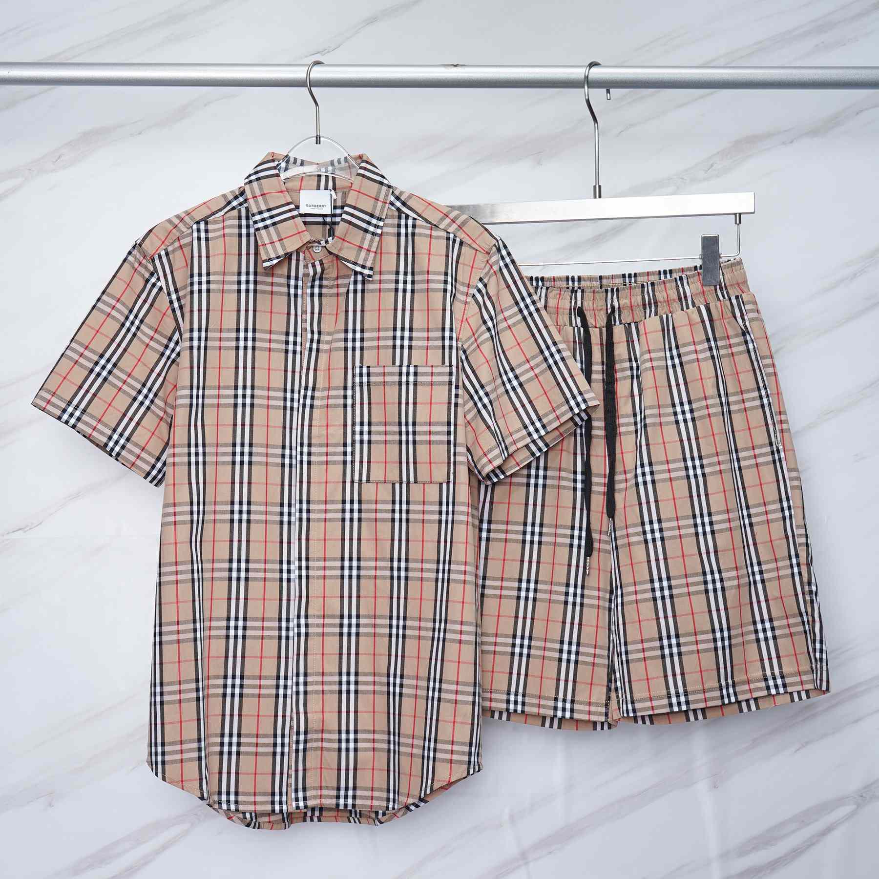 Burberry Short-sleeve Check Cotton Poplin Shirt & Shorts - FashionPlug